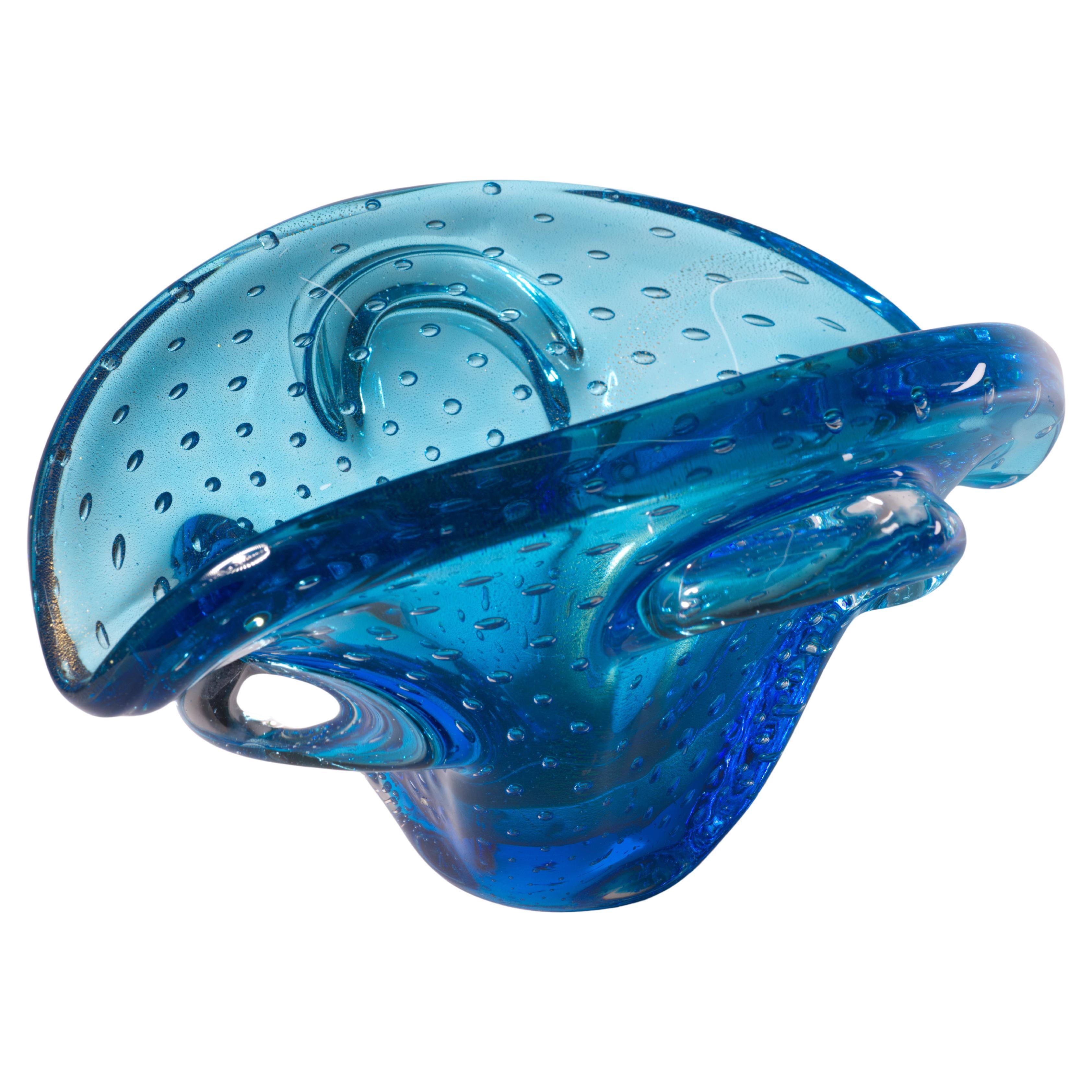 Murano Glass Sommerso Bowl in Style of Seguso, Glows in UV