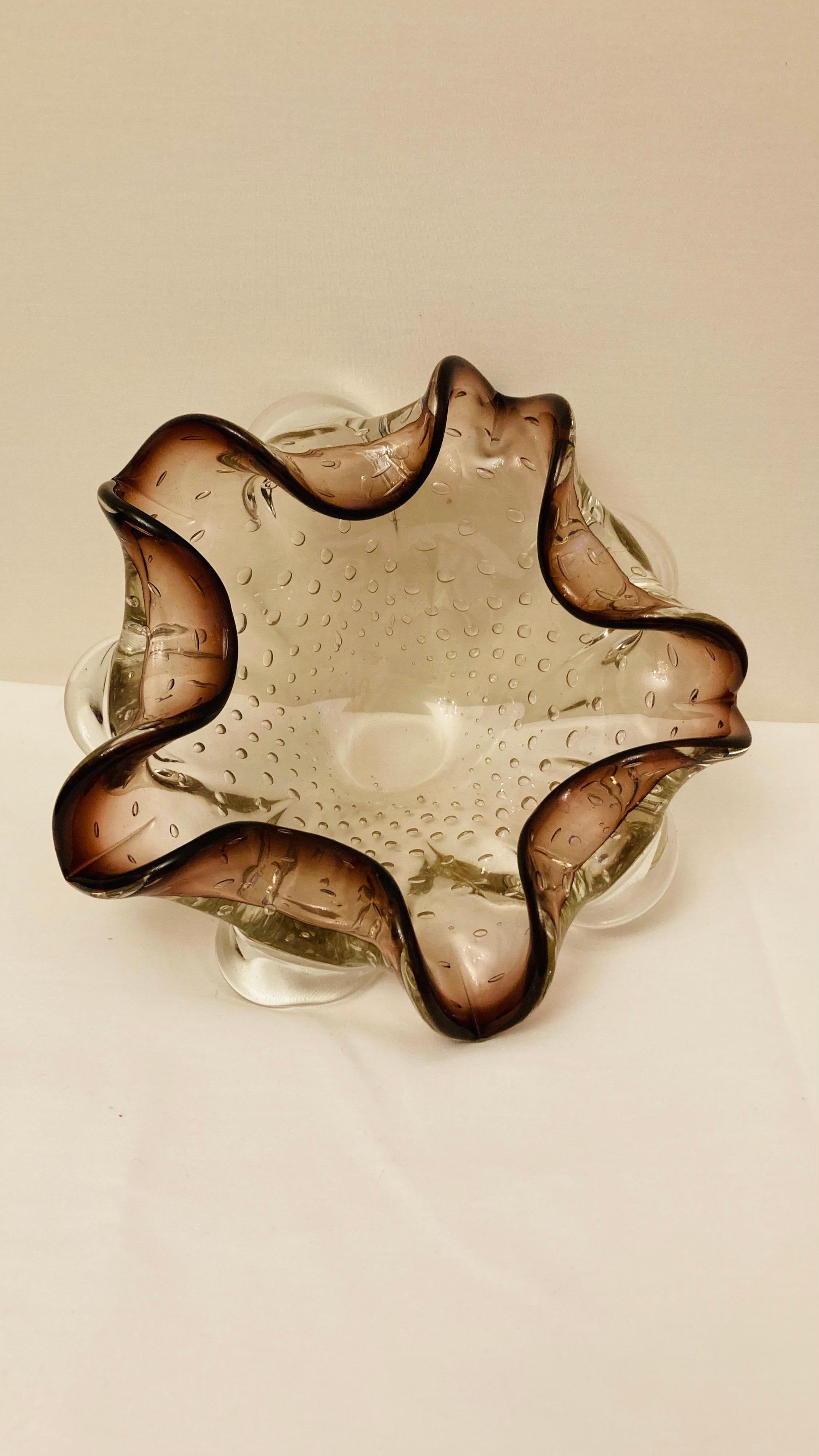 Murano Glass Sommerso Bowl with Controlled Bubbles For Sale 5