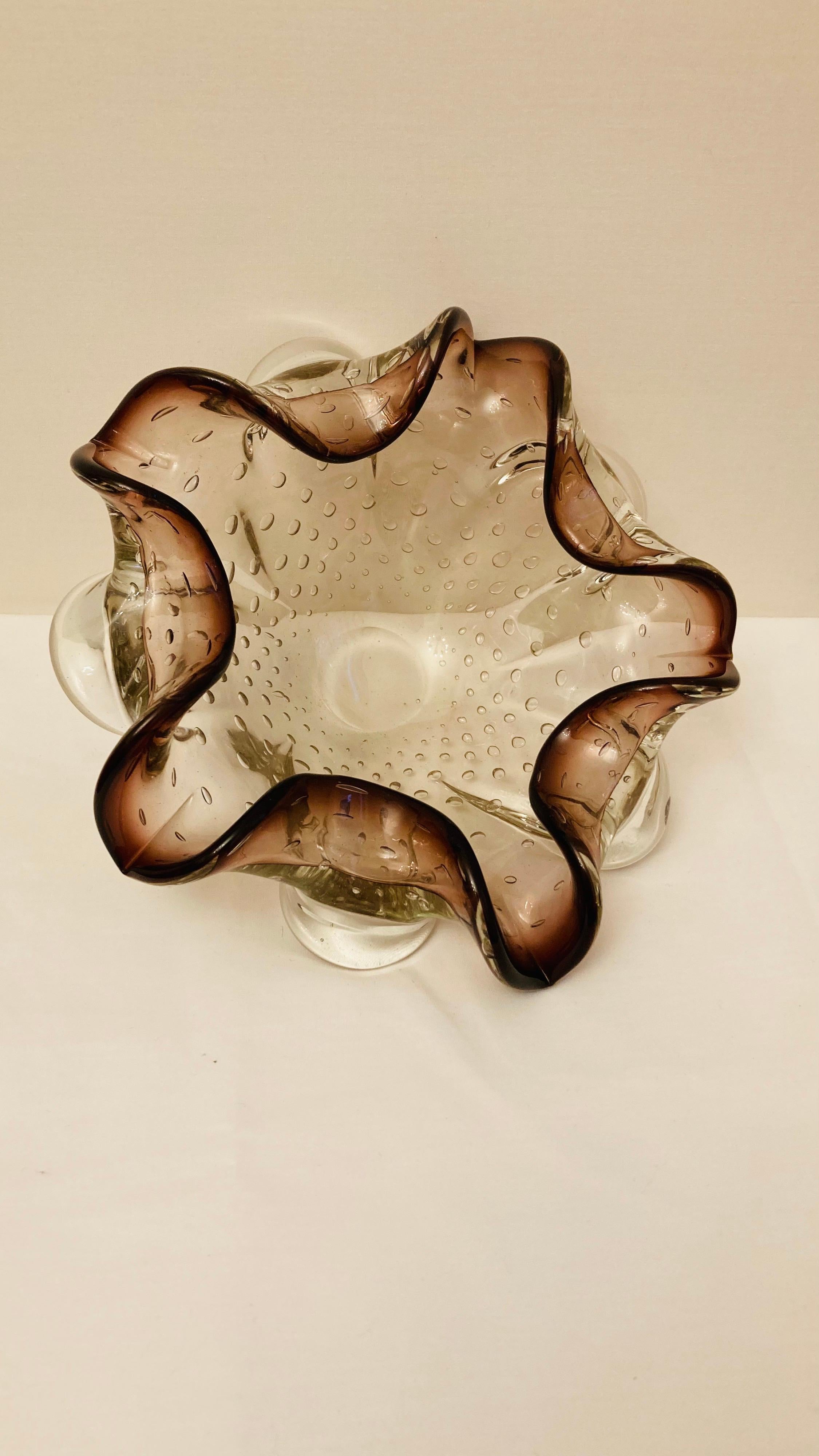 Art Nouveau Murano Glass Sommerso Bowl with Controlled Bubbles For Sale