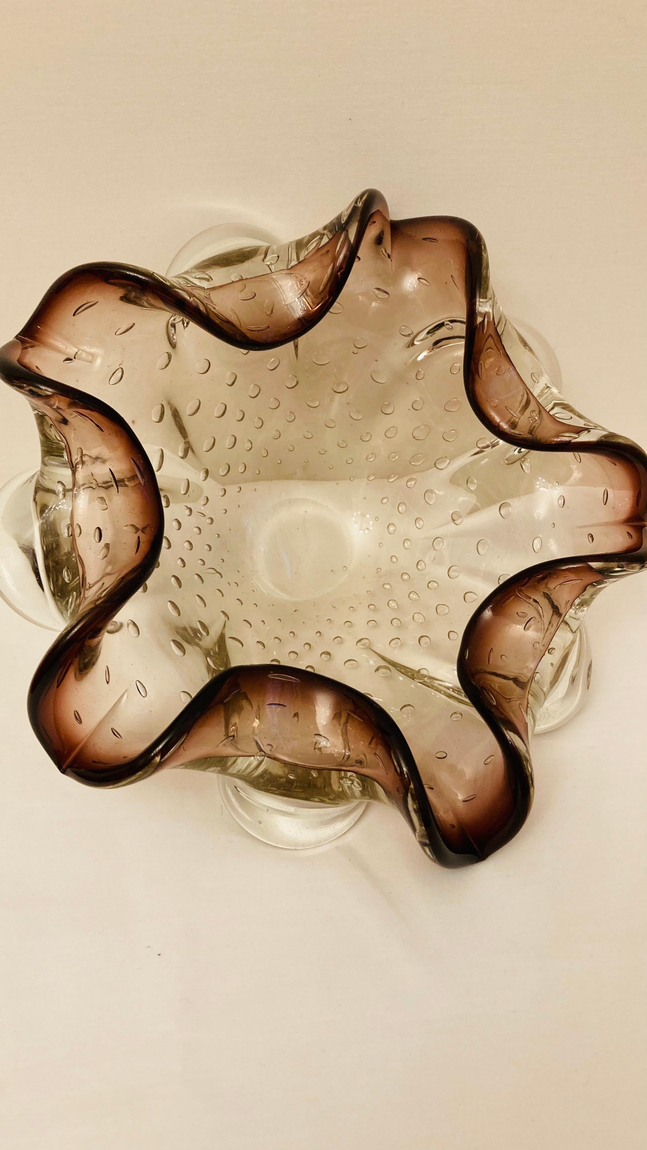 Italian Murano Glass Sommerso Bowl with Controlled Bubbles For Sale