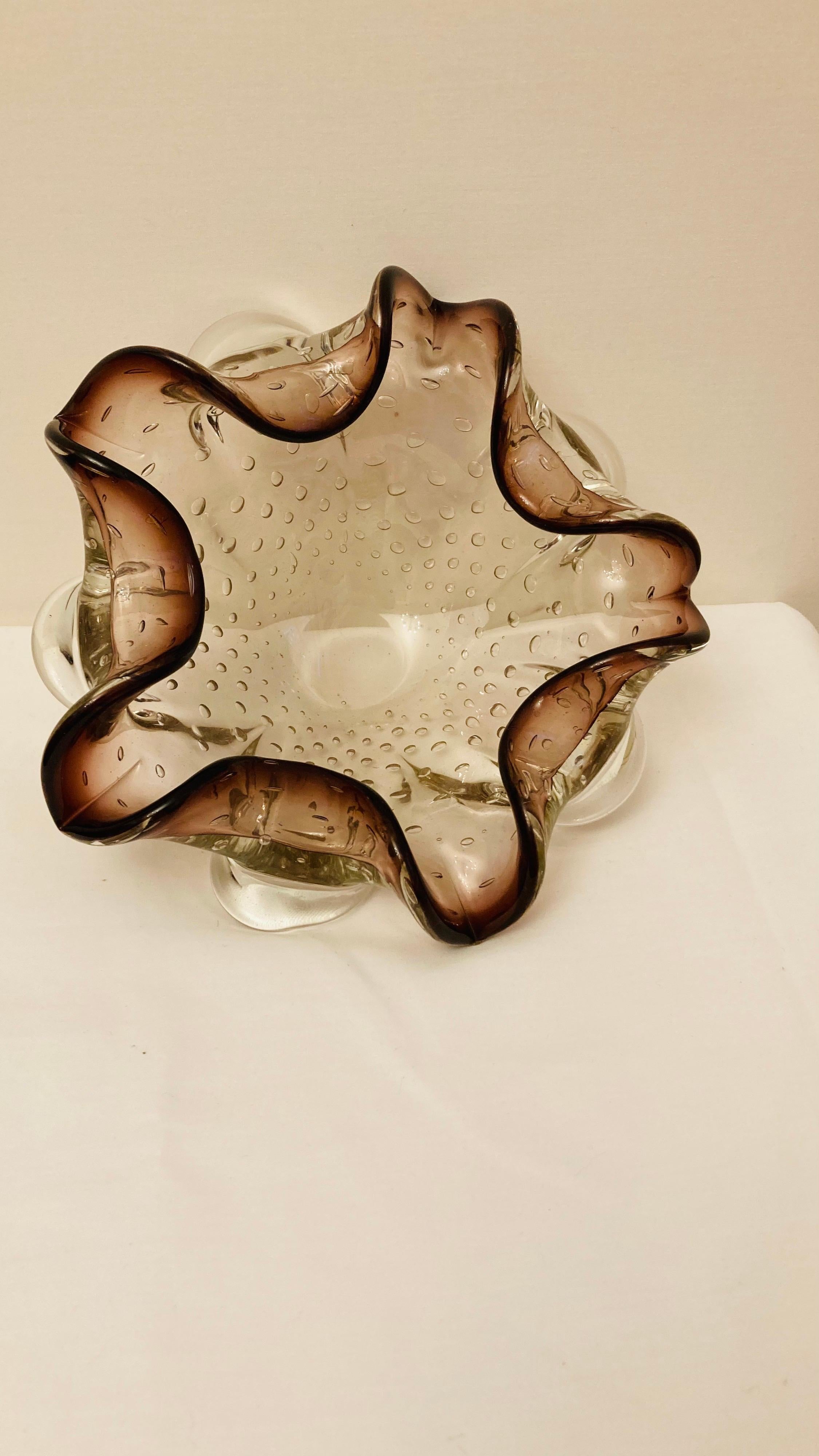 Murano Glass Sommerso Bowl with Controlled Bubbles For Sale 2