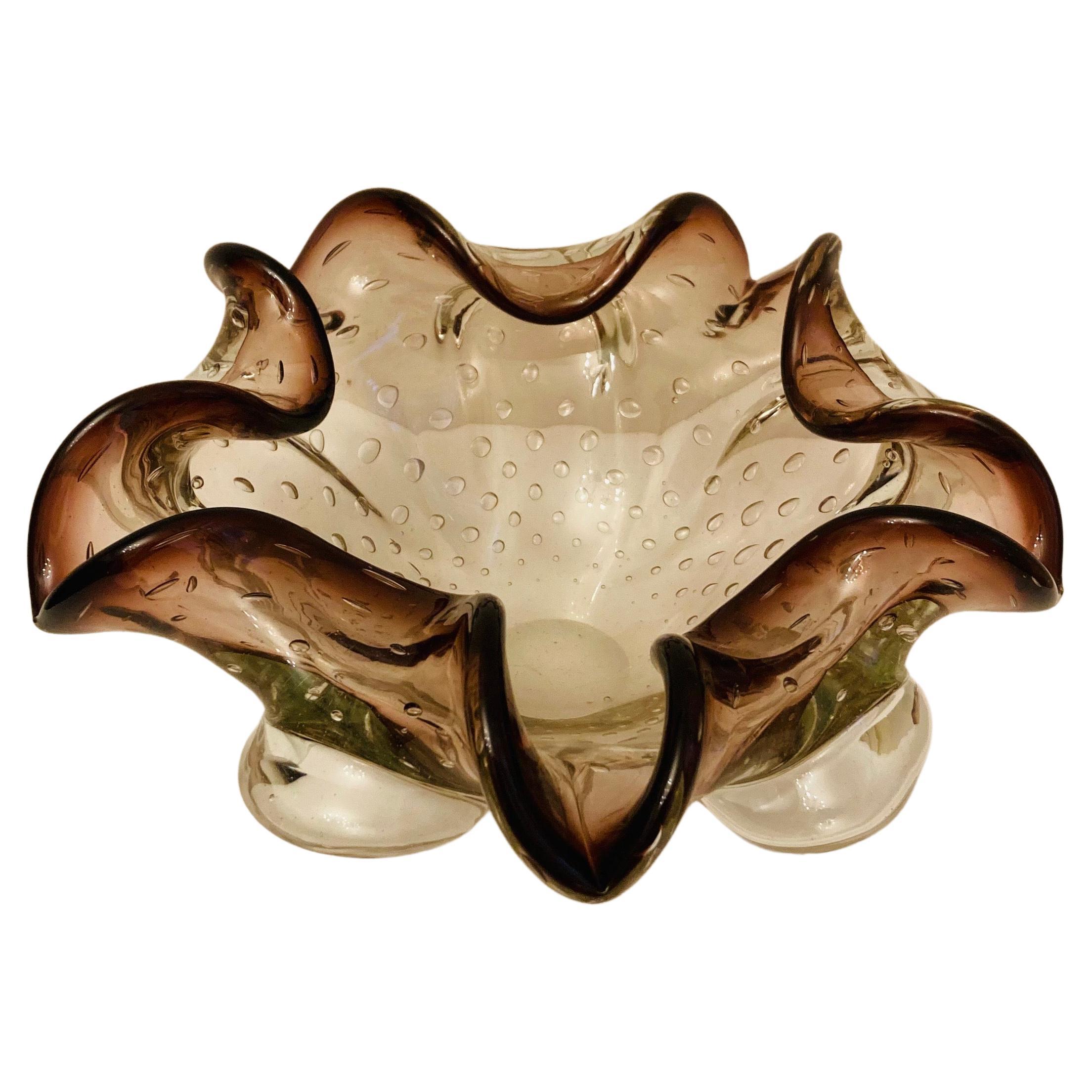 Murano Glass Sommerso Bowl with Controlled Bubbles For Sale