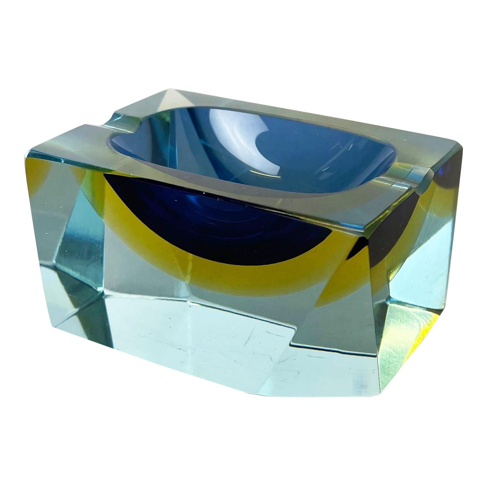 Murano Glass Sommerso "cubic" Ashtray Element by Flavio Poli Attrib Italy, 1970s