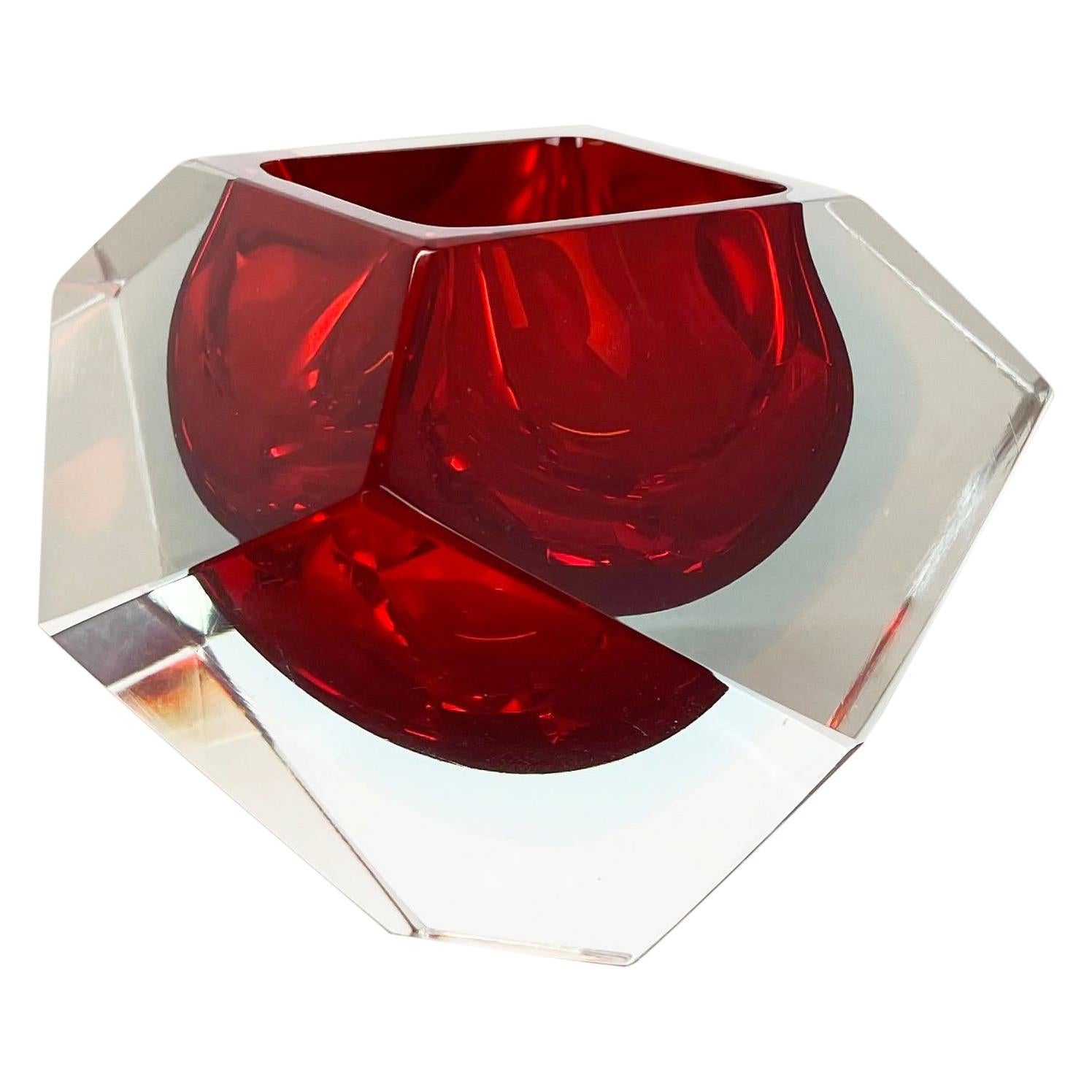Murano Glass Sommerso "diamond" Bowl Ashtray Element by Flavio Poli Italy, 1970s
