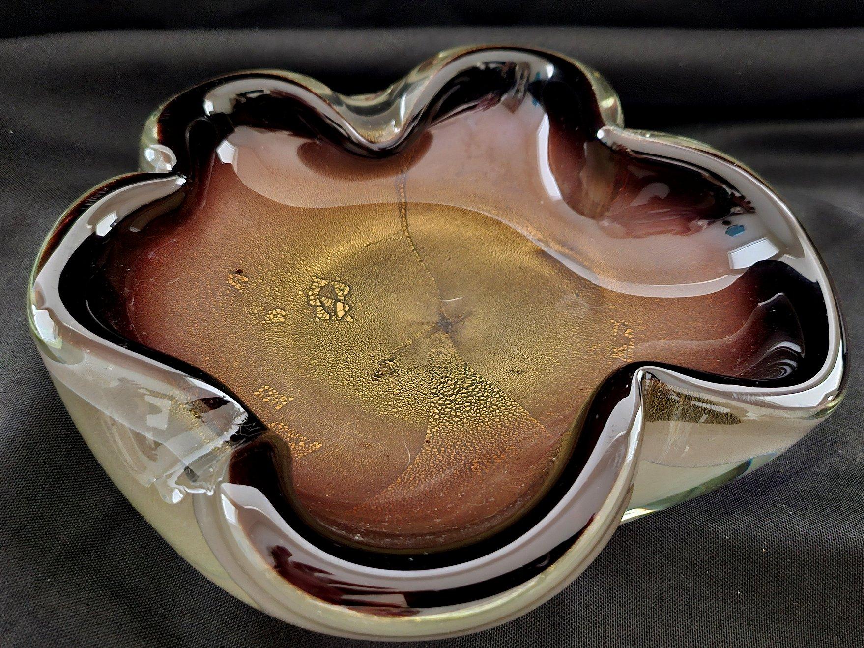 Murano Glass Sommerso Dish/Ashtray/Bowl w/Gold Polveri, Seguso/Barbini suspected For Sale 4
