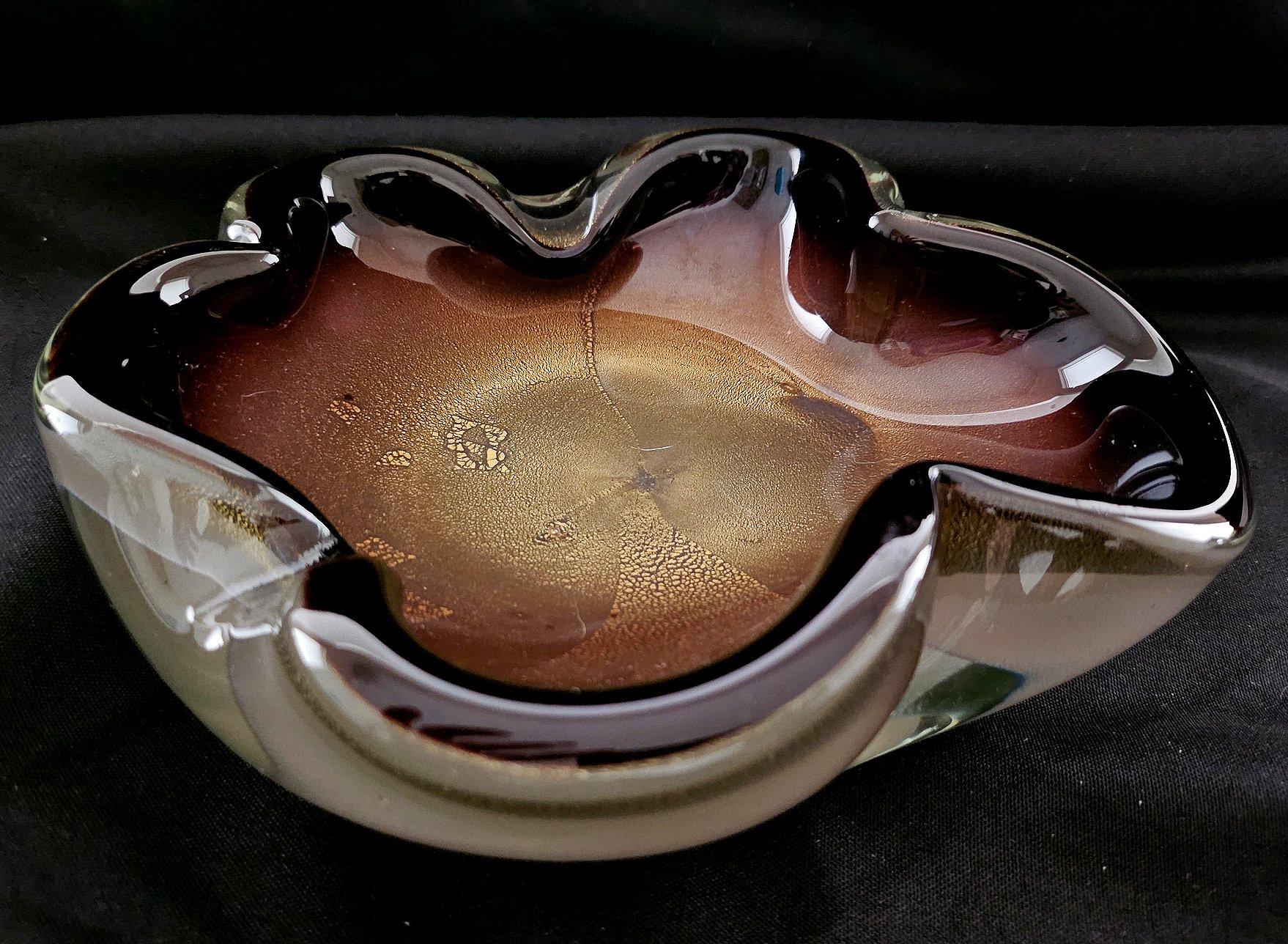 Murano Glass Sommerso Dish/Ashtray/Bowl w/Gold Polveri, Seguso/Barbini suspected For Sale 5