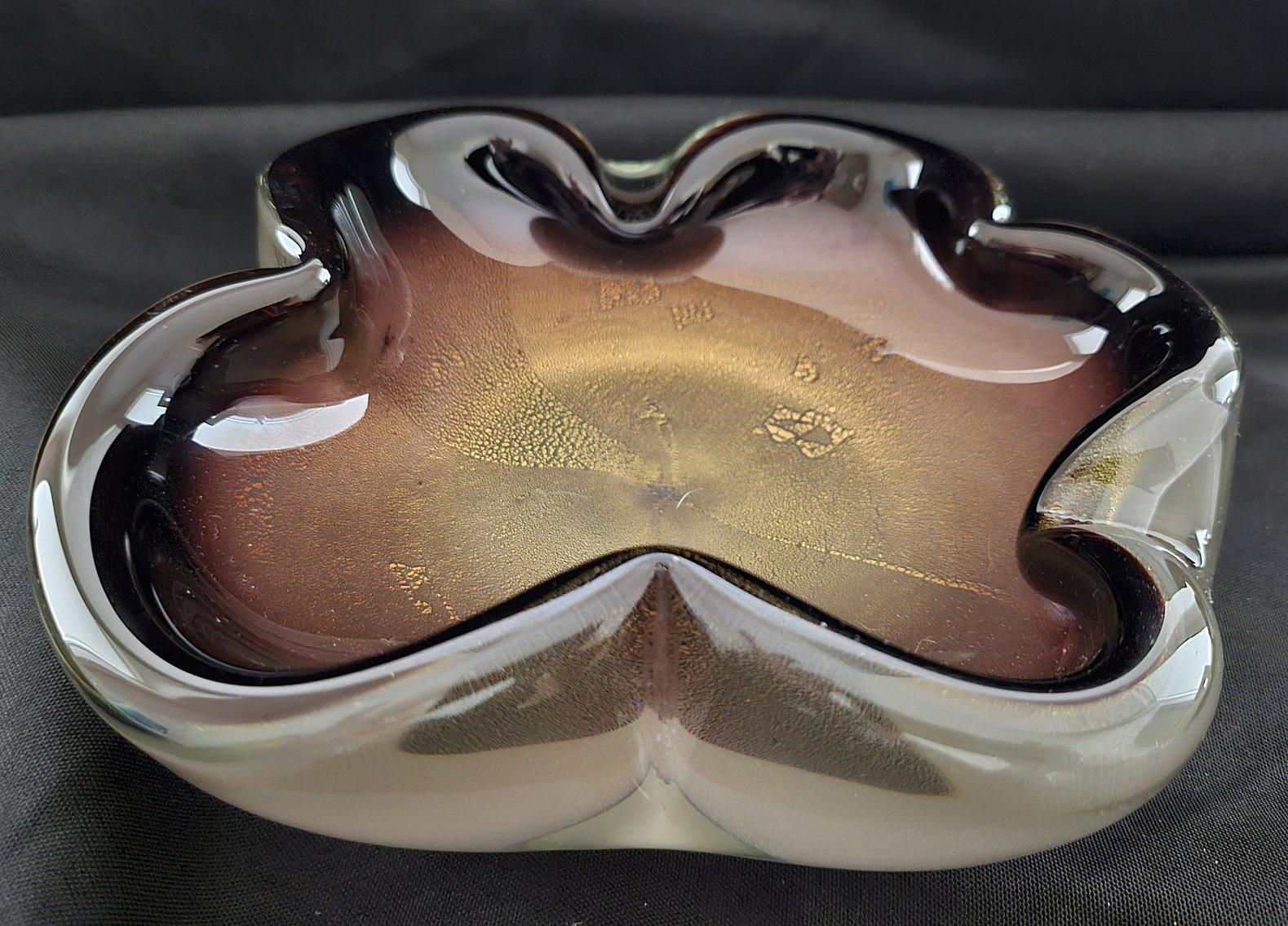 Italian Murano Glass Sommerso Dish/Ashtray/Bowl w/Gold Polveri, Seguso/Barbini suspected For Sale