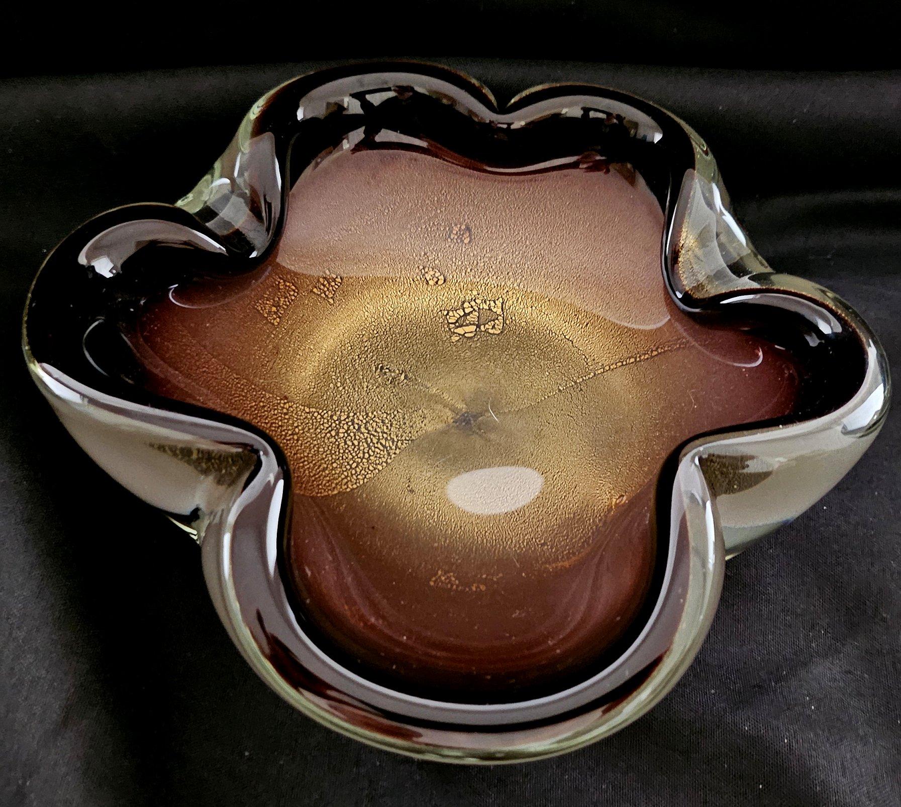 20th Century Murano Glass Sommerso Dish/Ashtray/Bowl w/Gold Polveri, Seguso/Barbini suspected For Sale