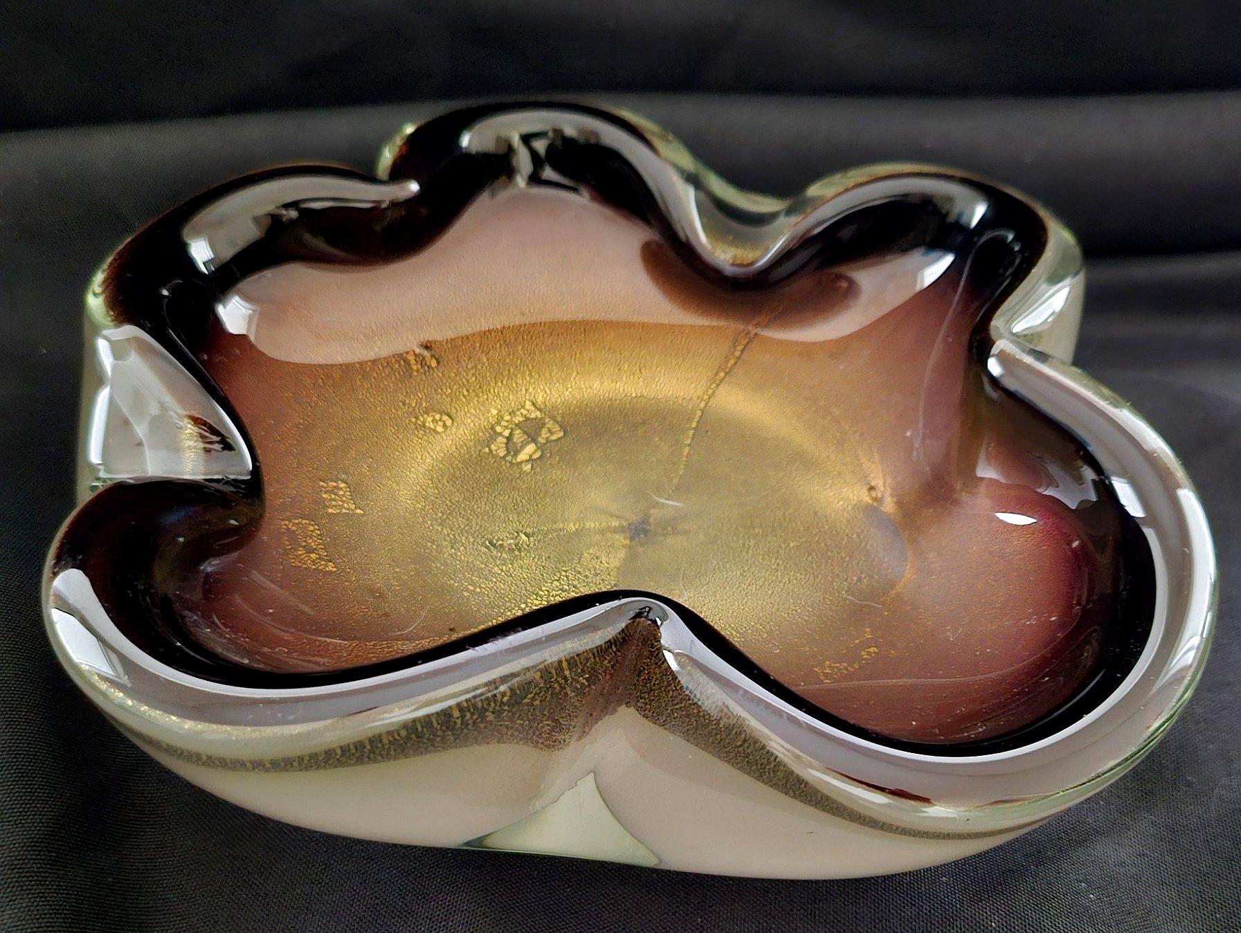 Murano Glass Sommerso Dish/Ashtray/Bowl w/Gold Polveri, Seguso/Barbini suspected For Sale 1