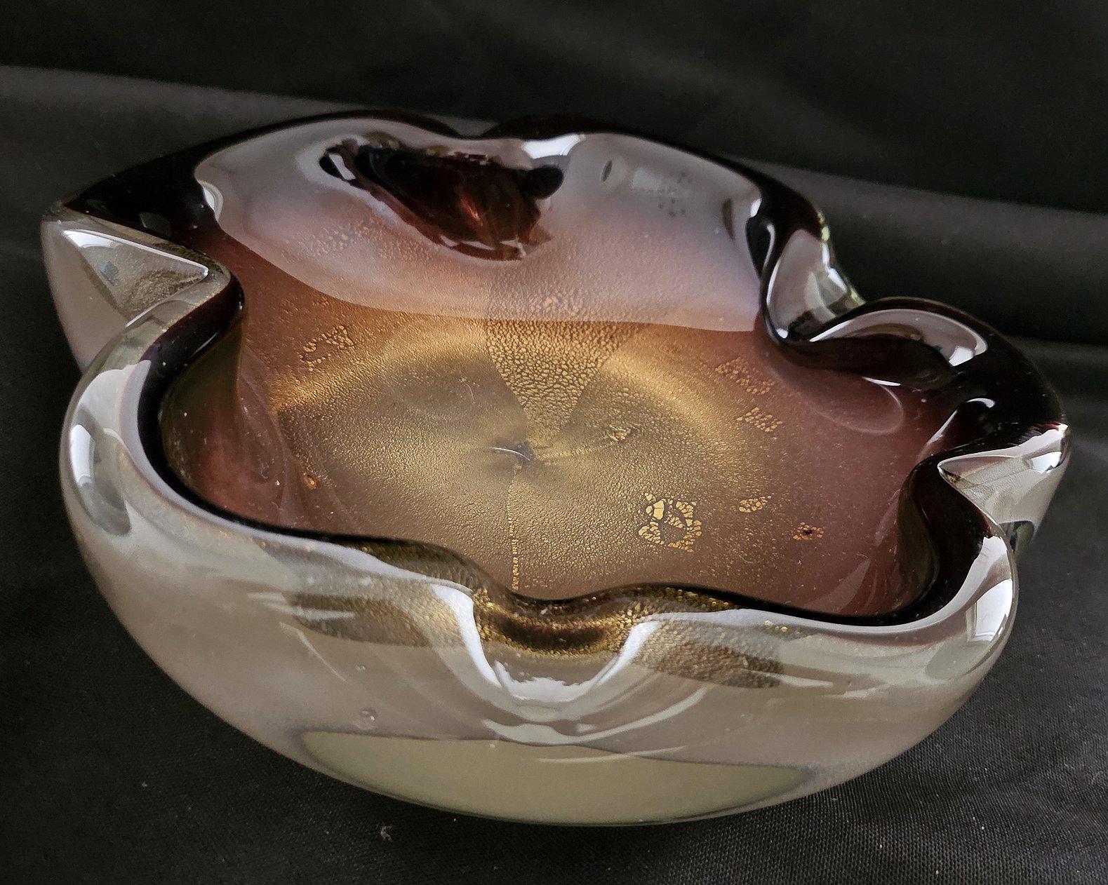 Murano Glass Sommerso Dish/Ashtray/Bowl w/Gold Polveri, Seguso/Barbini suspected For Sale 2