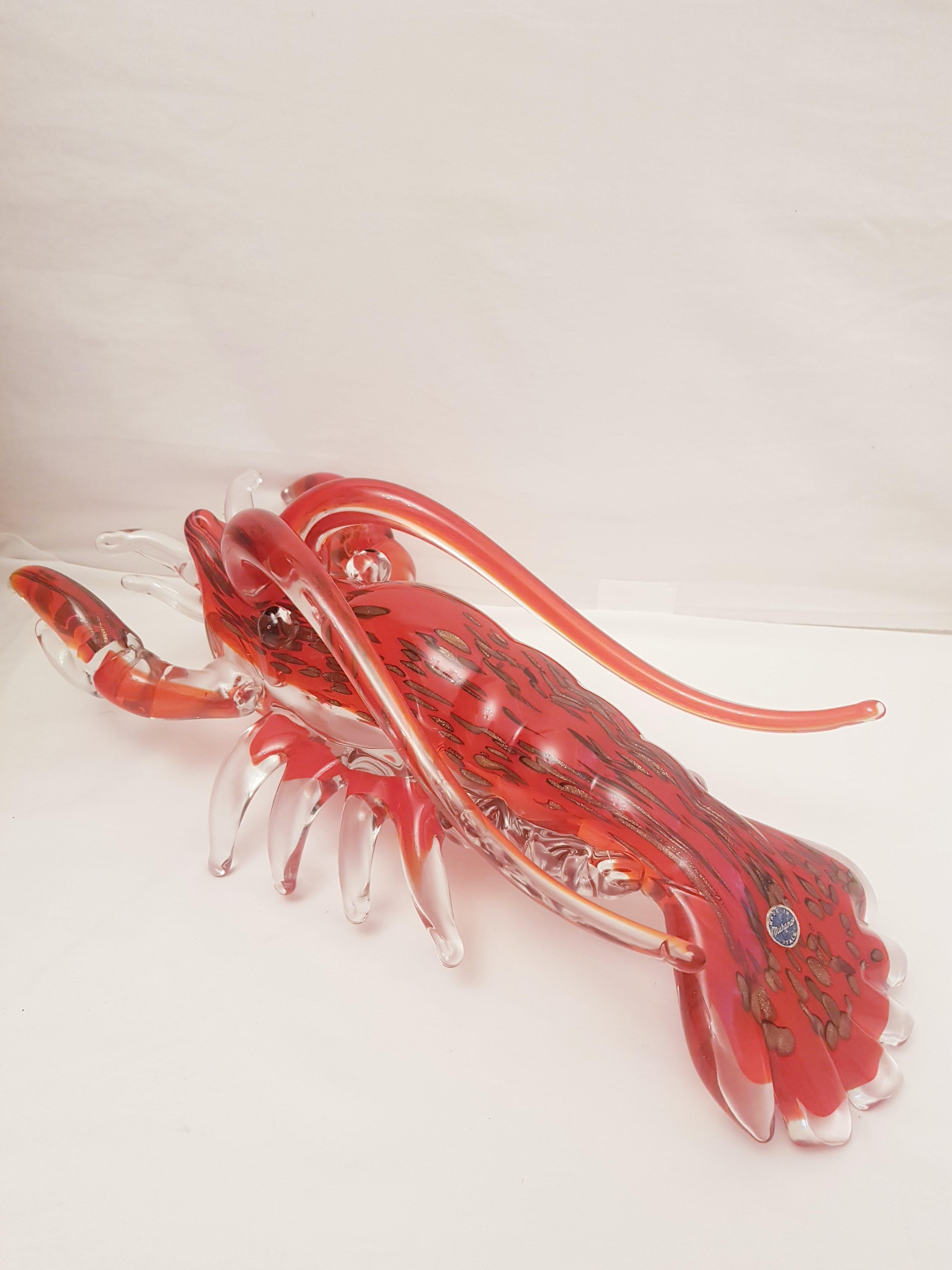 Large Vitange Murano Glass Sommerso Lobster For Sale 6