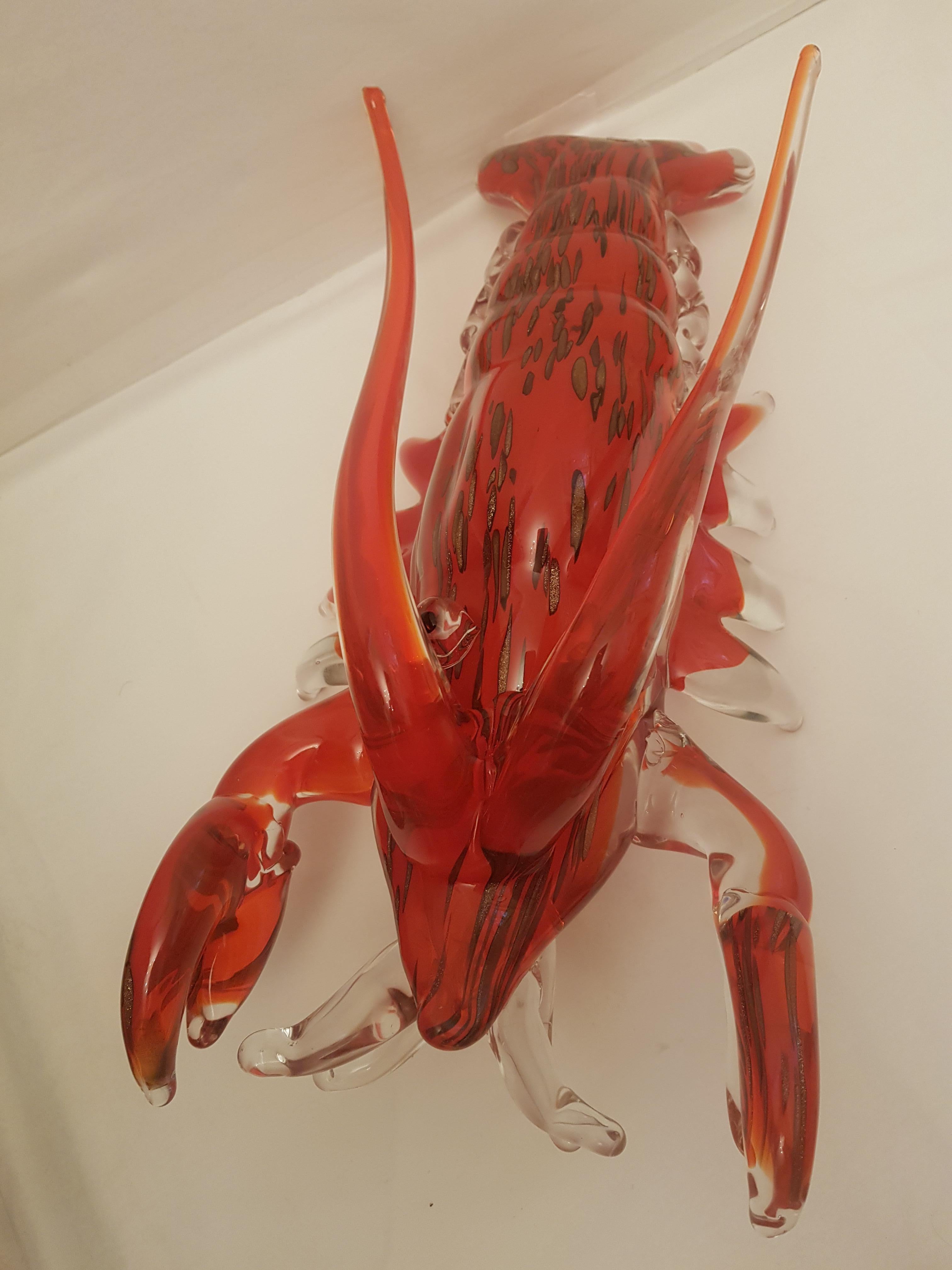 Large Vitange Murano Glass Sommerso Lobster For Sale 8