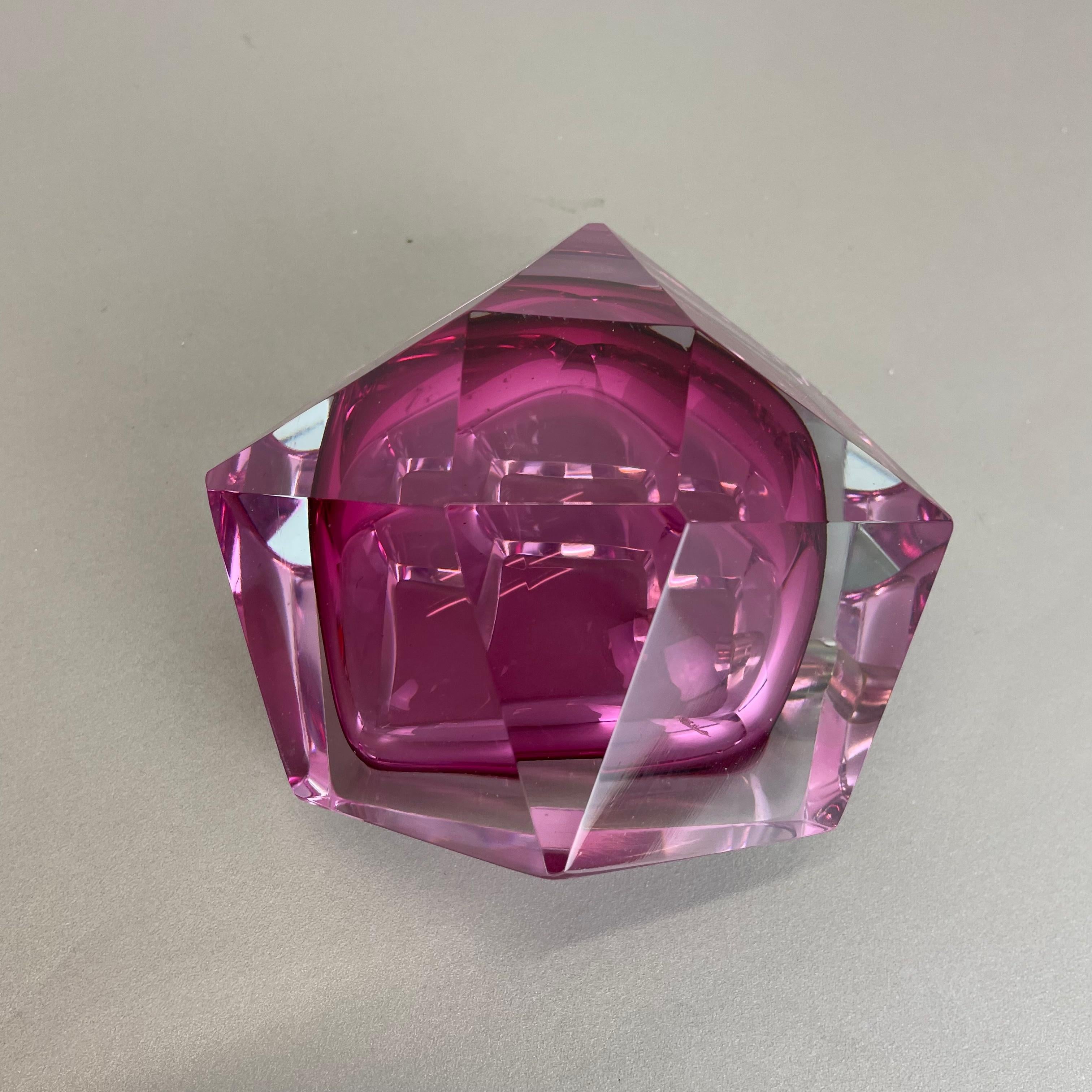 Murano Glass Sommerso pink DIAMOND Bowl Ashtray by Flavio Poli, Italy, 1970s For Sale 5