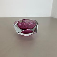 Murano Glass Sommerso pink DIAMOND Bowl Ashtray by Flavio Poli, Italy, 1970s