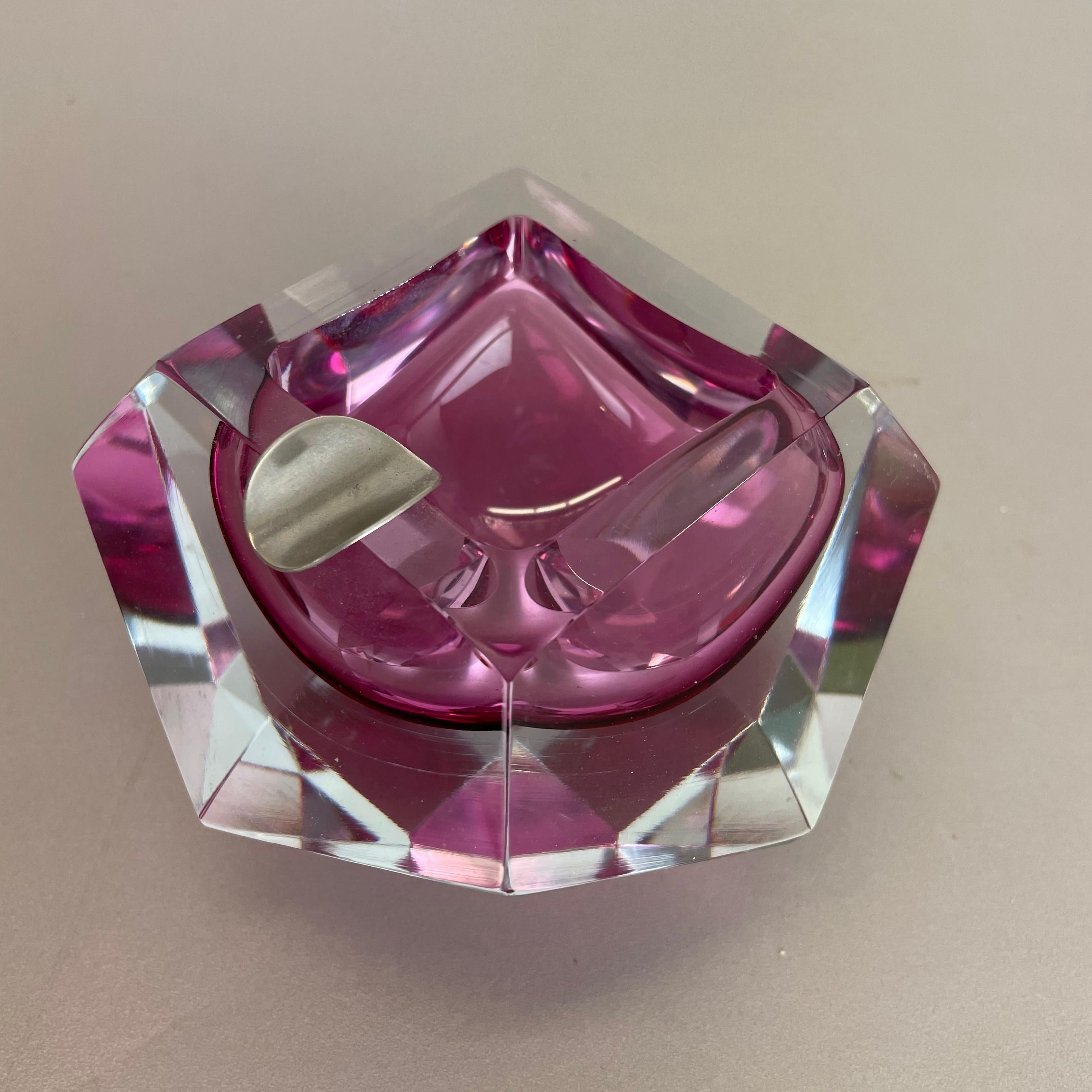 20th Century Murano Glass Sommerso pink DIAMOND Bowl Ashtray by Flavio Poli, Italy, 1970s For Sale