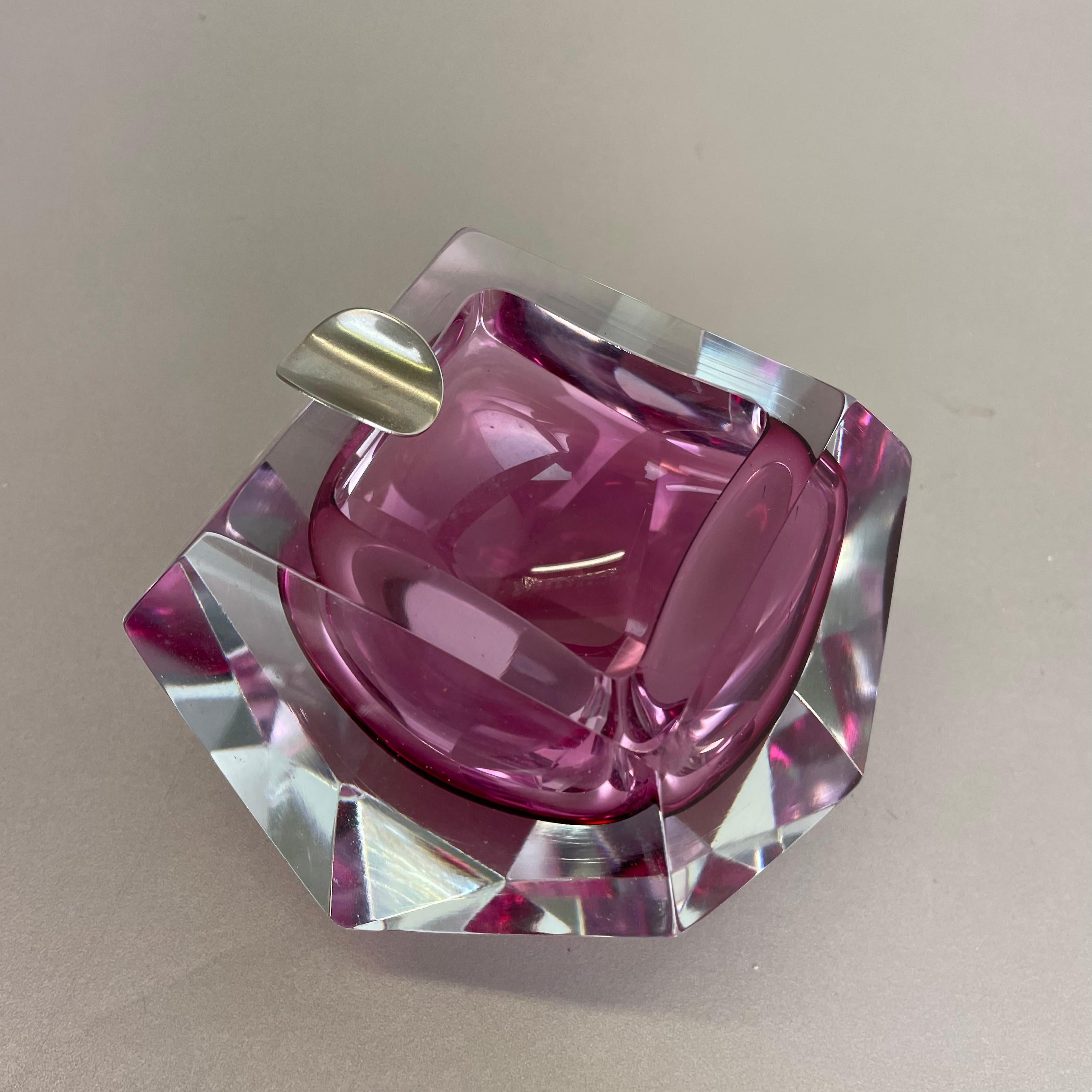 Murano Glass Sommerso pink DIAMOND Bowl Ashtray by Flavio Poli, Italy, 1970s For Sale 2