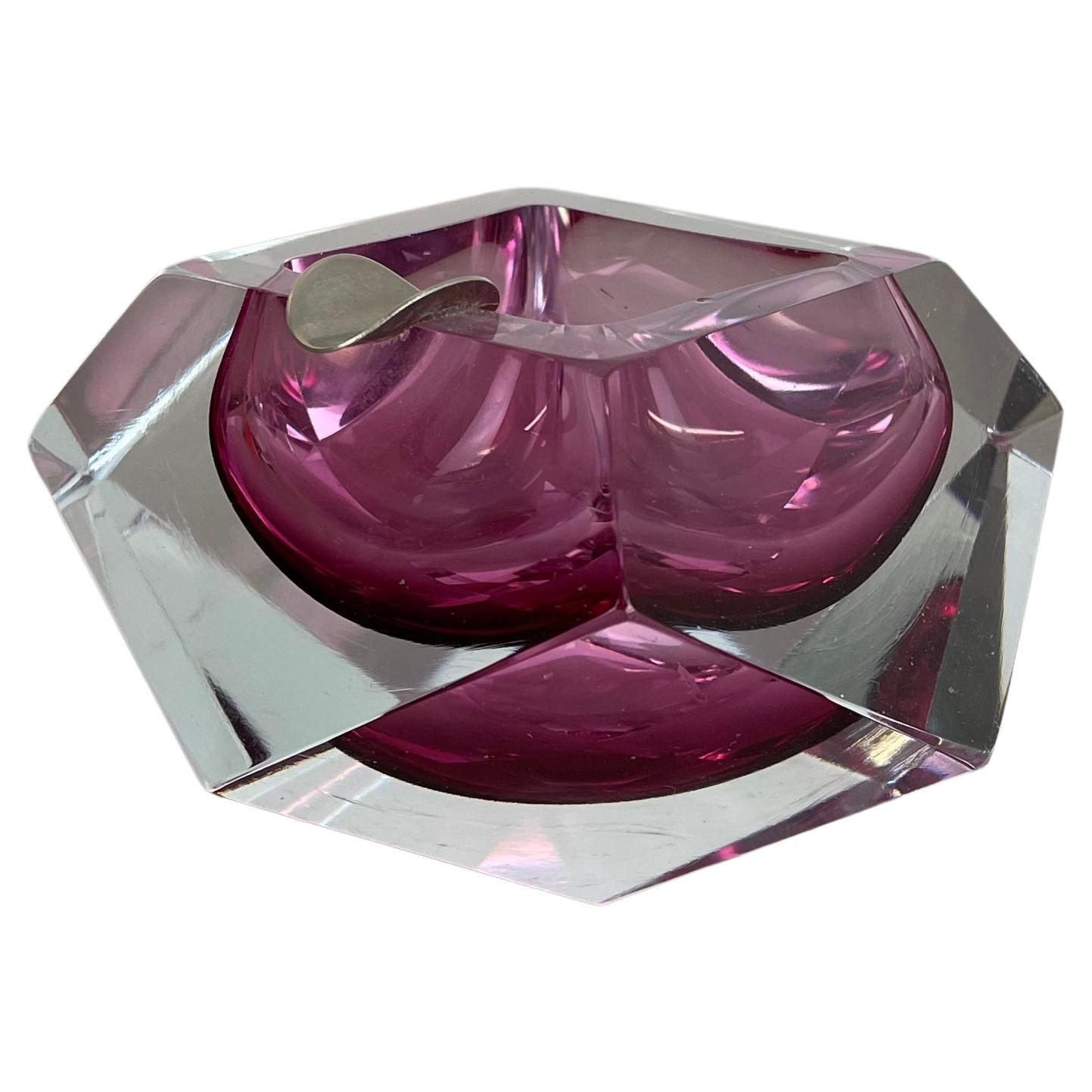 Murano Glass Sommerso pink DIAMOND Bowl Ashtray by Flavio Poli, Italy, 1970s