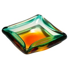 Murano Glass Sommerso Square Bowl Ashtray, Glows in UV Murano Glass Sommerso Square Bowl Ashtray, Glows in UV