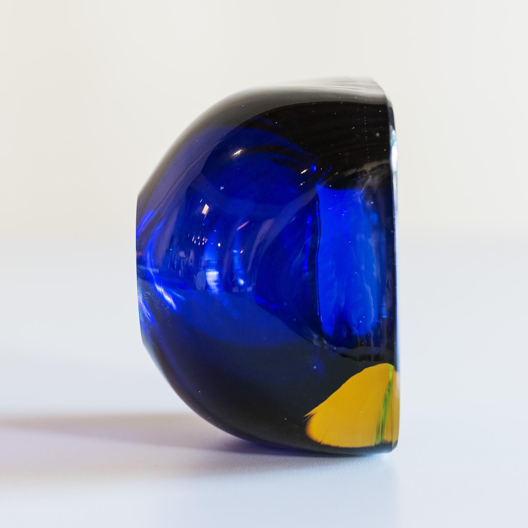 Mid-20th Century Murano Glass Sommerso Square Bowl in Blue and Yellow, 1960s