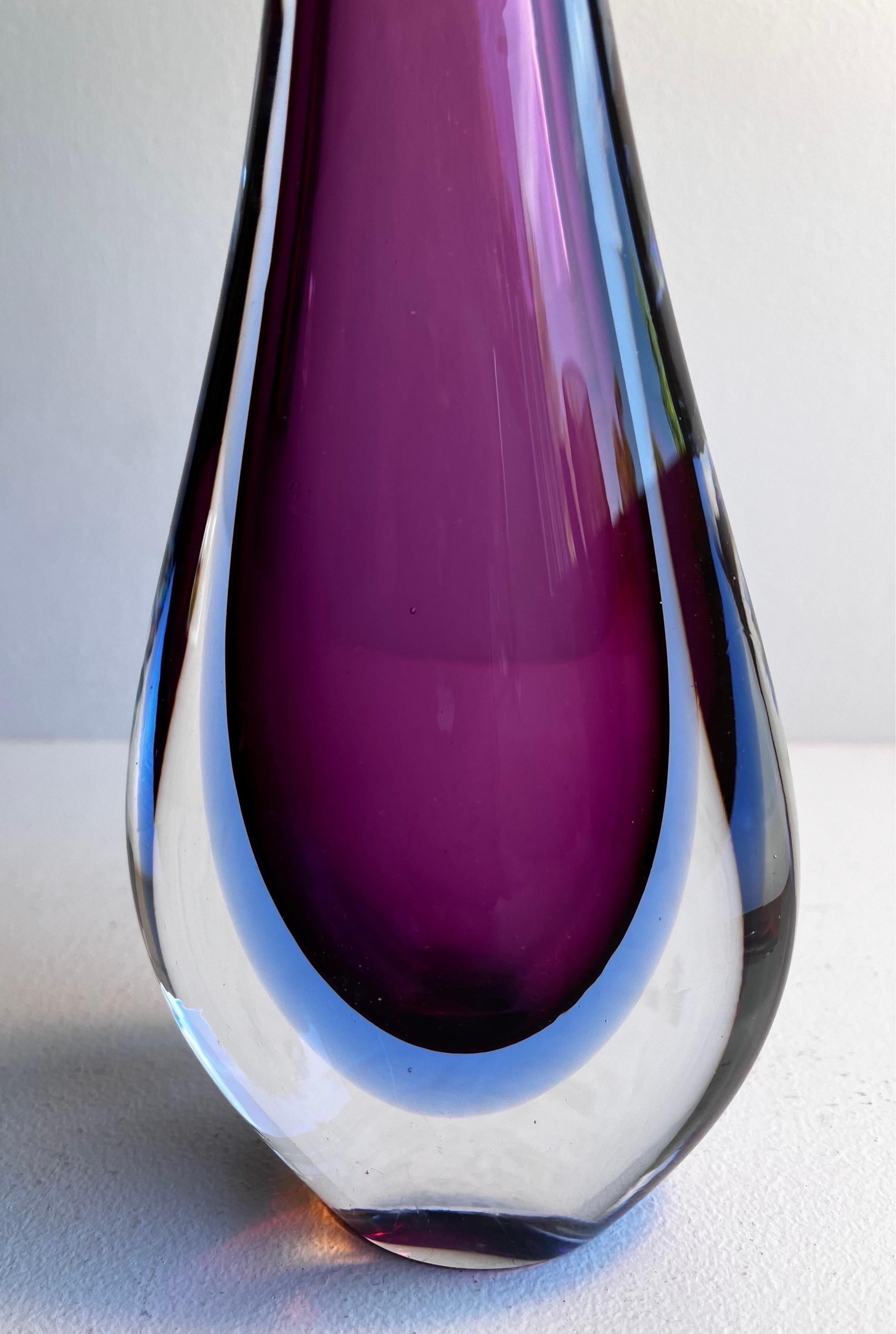 Italian Murano Glass Sommerso Stem Vase For Sale