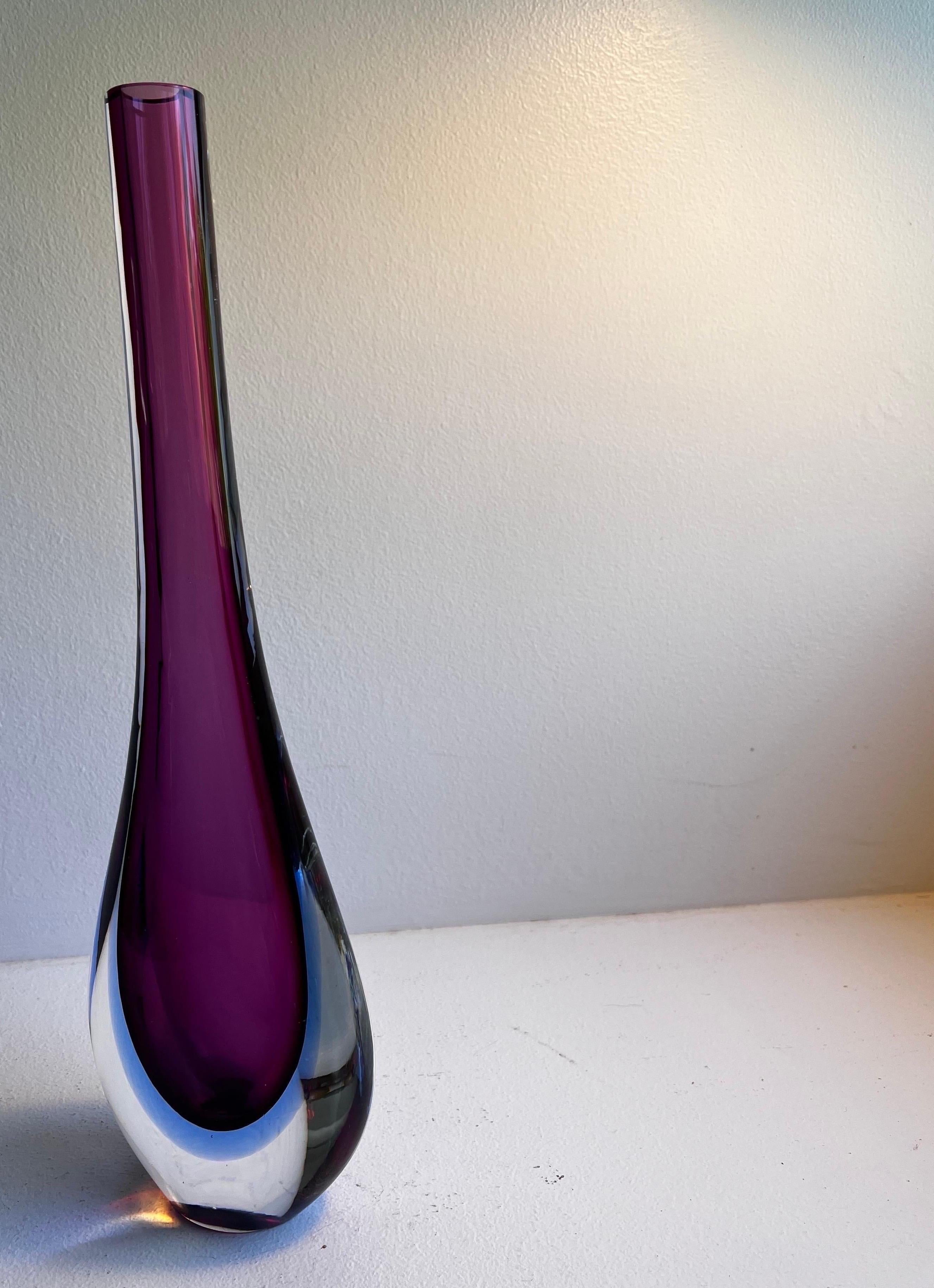 20th Century Murano Glass Sommerso Stem Vase For Sale
