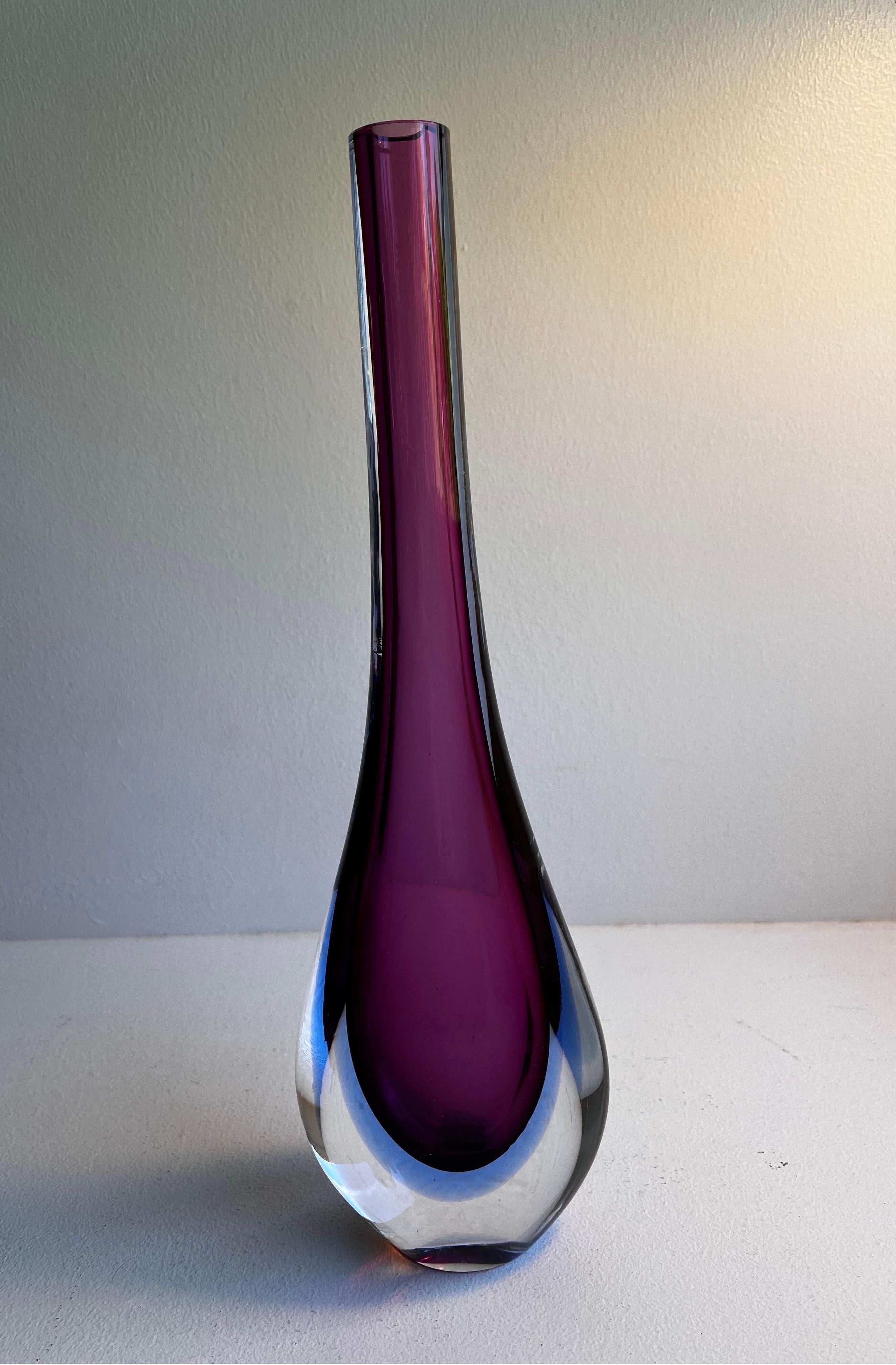 Murano Glass Sommerso Stem Vase For Sale 1