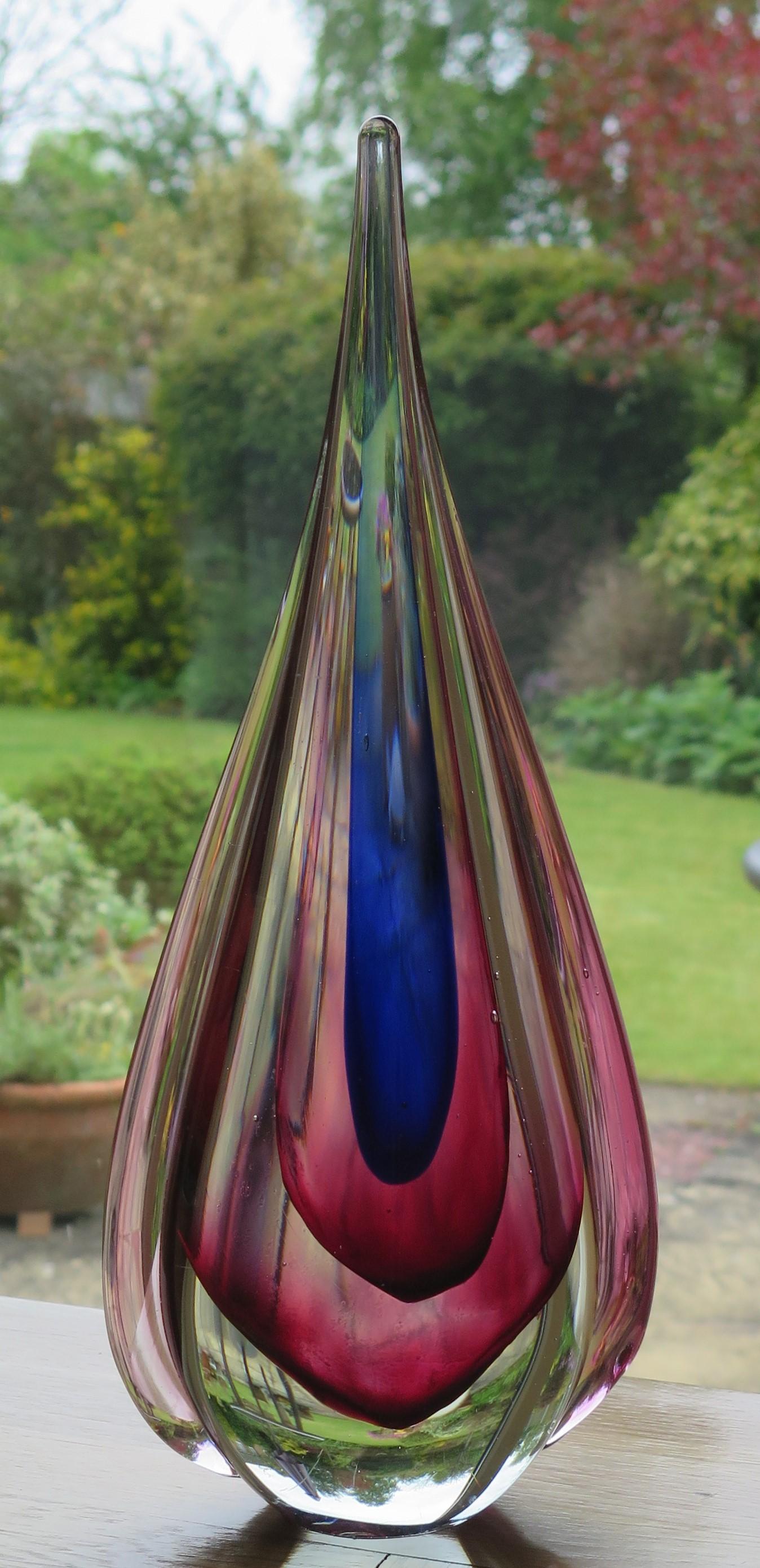 Tall Murano Glass Sommerso Teardrop Sculpture by Flavio Poli, Italy, circa 1950s For Sale 6