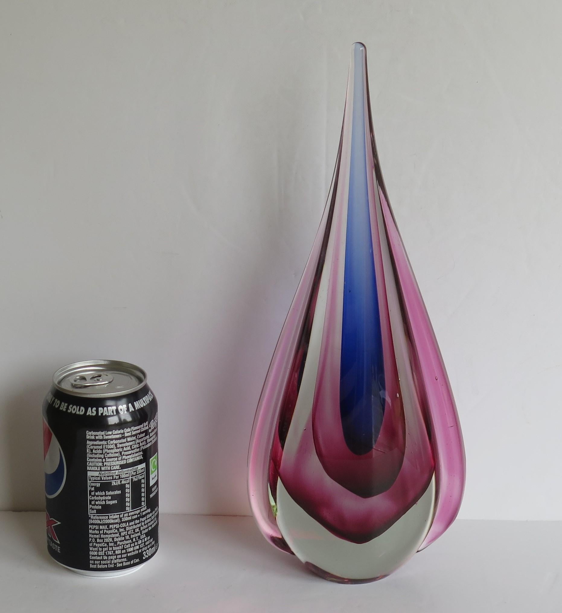 Tall Murano Glass Sommerso Teardrop Sculpture by Flavio Poli, Italy, circa 1950s For Sale 11
