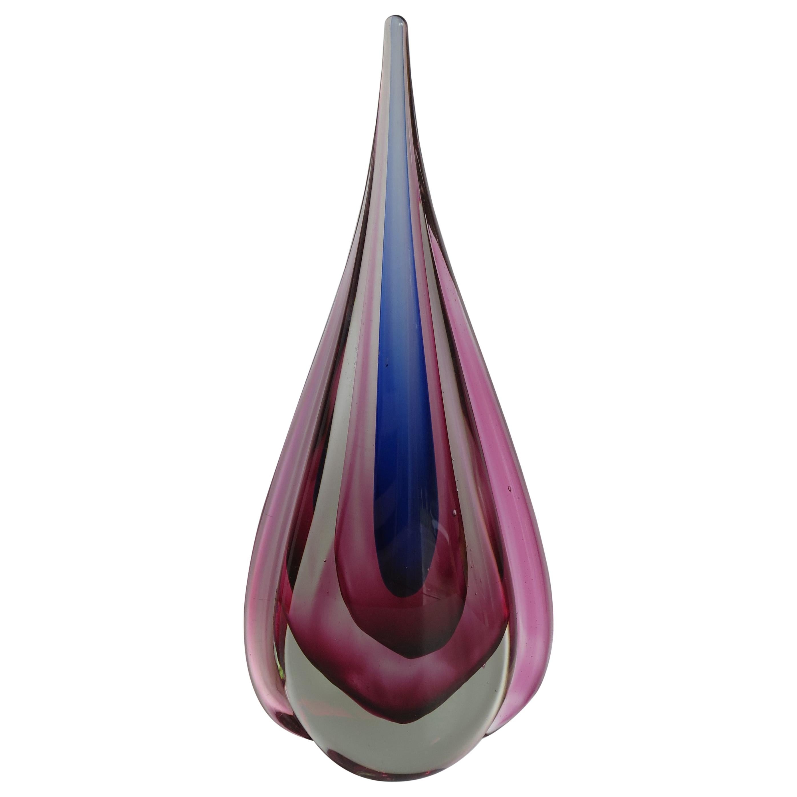 Tall Murano Glass Sommerso Teardrop Sculpture by Flavio Poli, Italy, circa 1950s For Sale