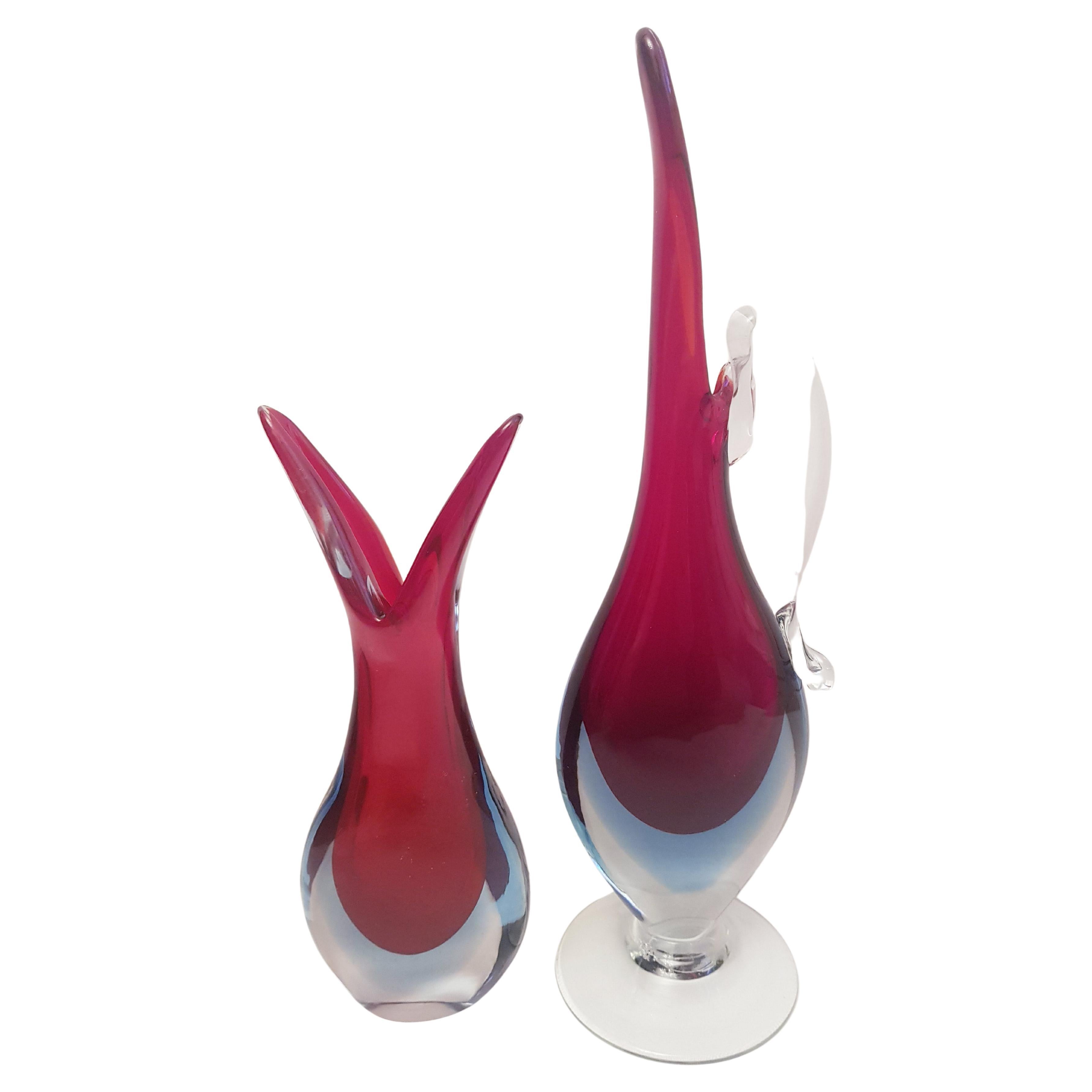 Murano Glass Sommerso Vase and Carafe by Flavio Poli For Sale