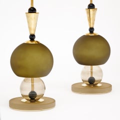 Murano Glass Green Sottsass Style Lamps; In Stock