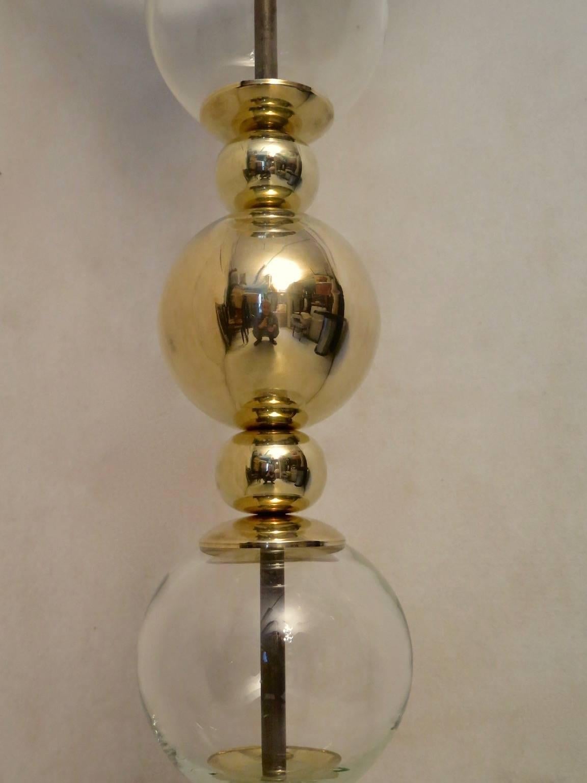Murano Glass Spheres and Brass Round Art Revival Deco Floor Lamp, 1980s 1