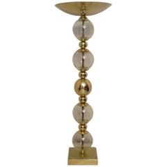 Murano Glass Spheres and Brass Round Art Revival Deco Floor Lamp, 1980s