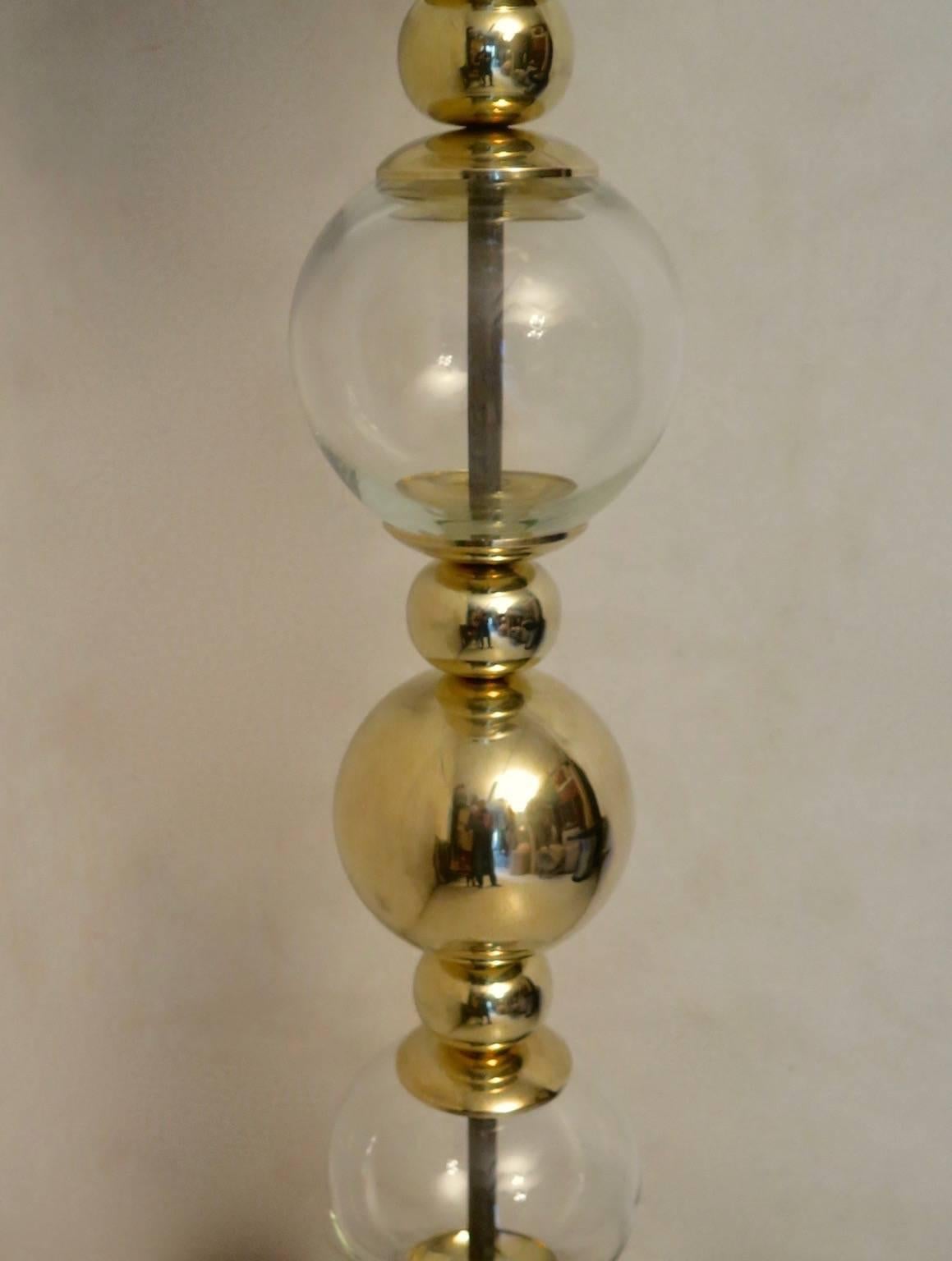 Art Deco Murano Glass Spheres and Brass Round Art Revival Deco Floor Lamp, 1980s