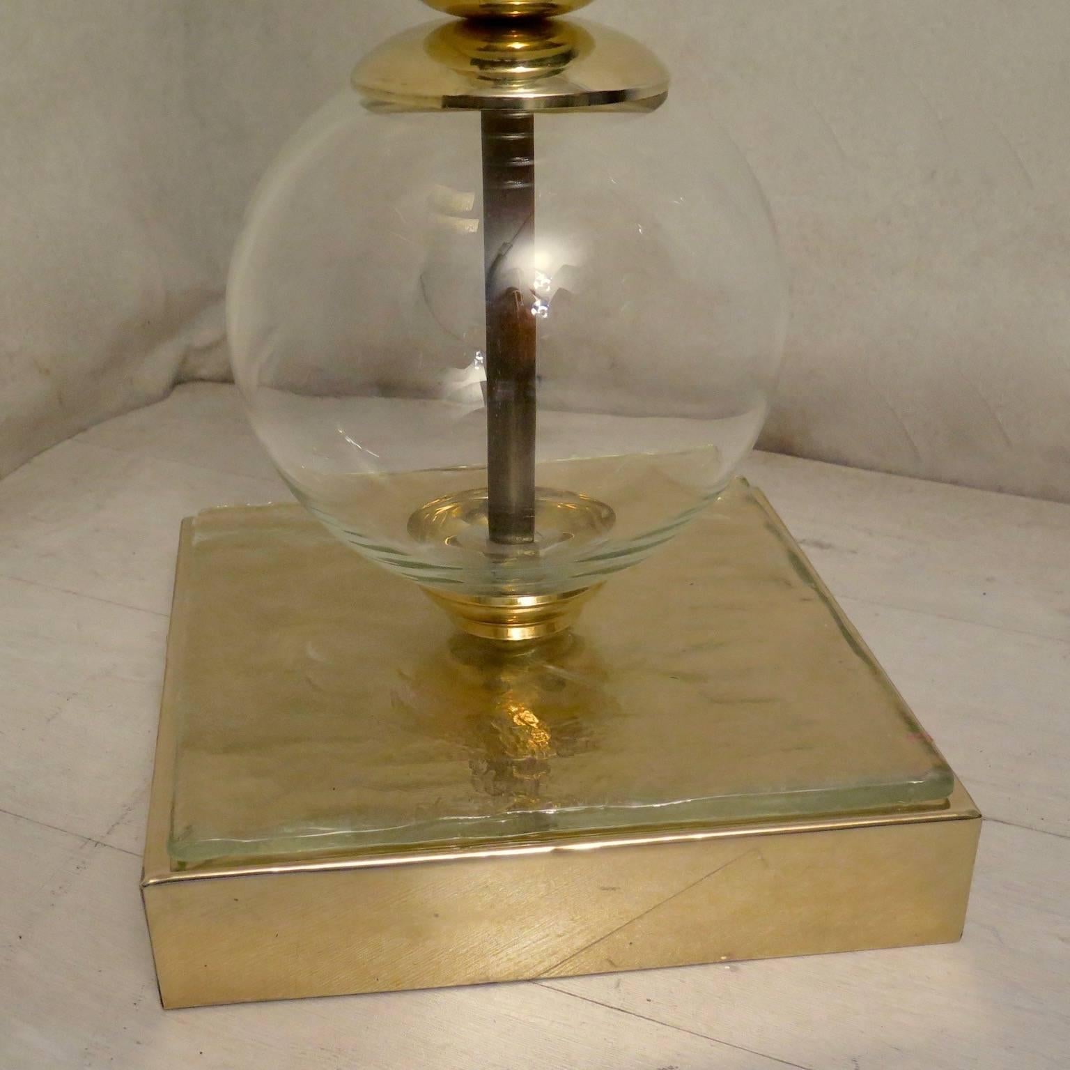 Italian Murano Glass Spheres and Brass Round Art Revival Deco Floor Lamp, 1980s