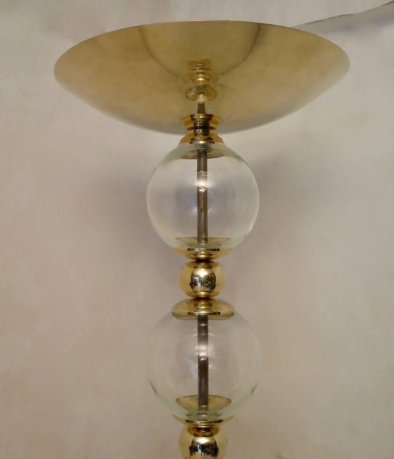 Murano Glass Spheres and Brass Round Art Revival Deco Floor Lamp, 1980s In Good Condition In Rome, IT