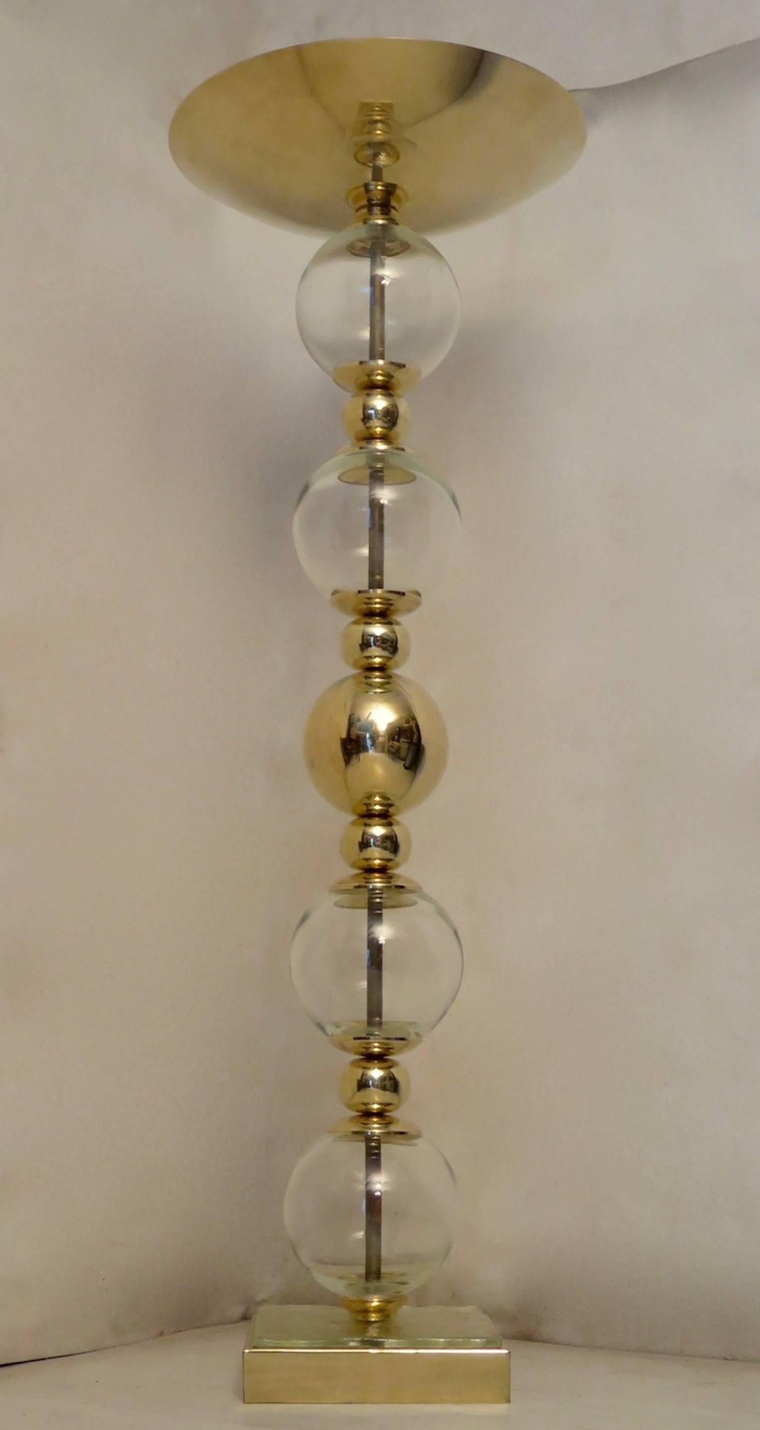 Late 20th Century Murano Glass Spheres and Brass Round Art Revival Deco Floor Lamp, 1980s