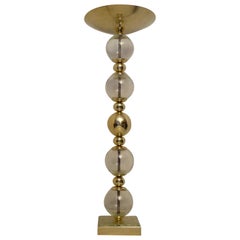 Murano Glass Spheres and Brass Round Art Revival Deco Floor Lamp, 1980s