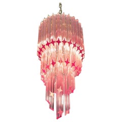 Murano Glass Spiral Chandelier, 54 Quadriedri Pink Prisms