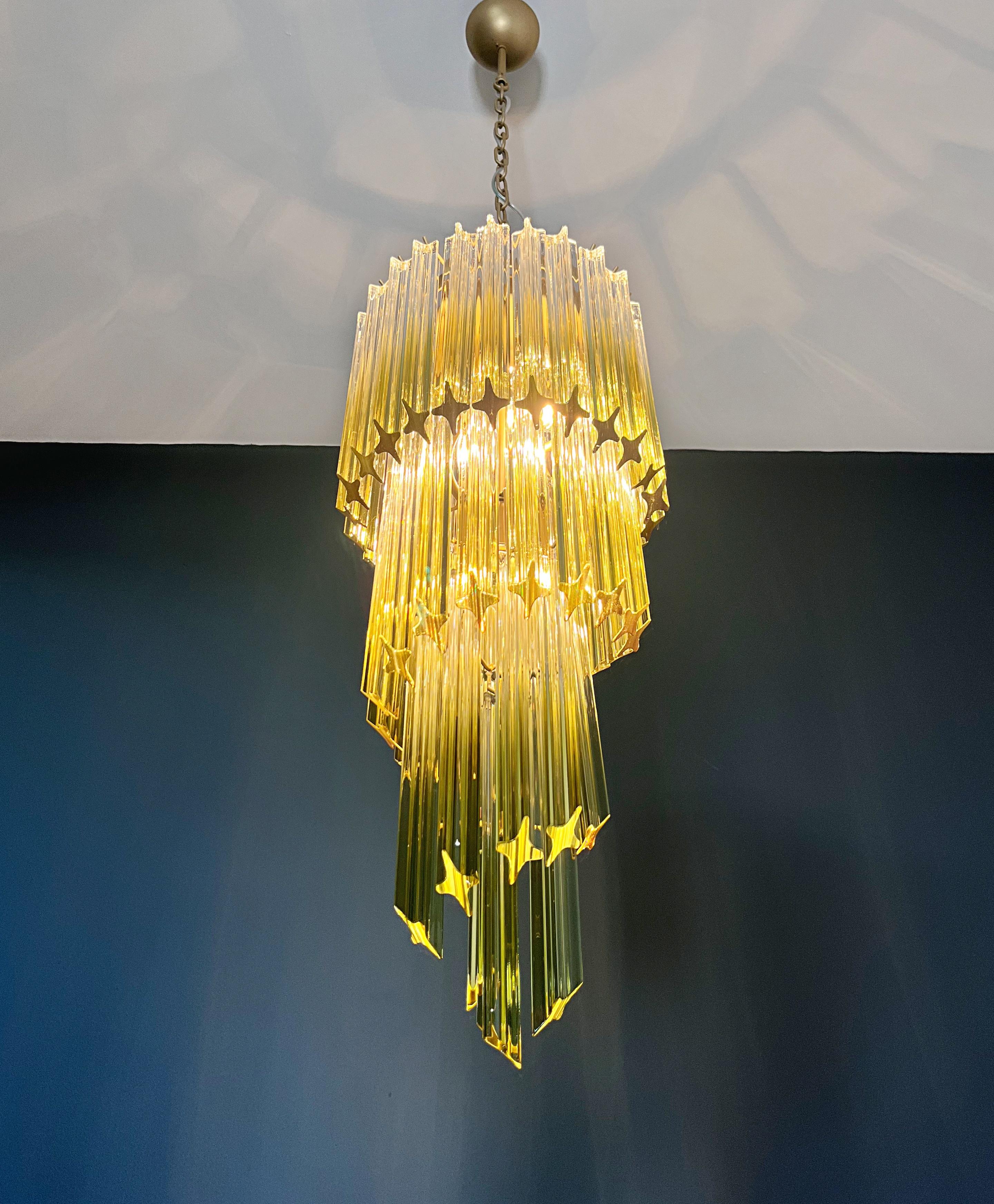 Murano glass spiral chandelier - 54 quadriedri shaded green prisms For Sale 10