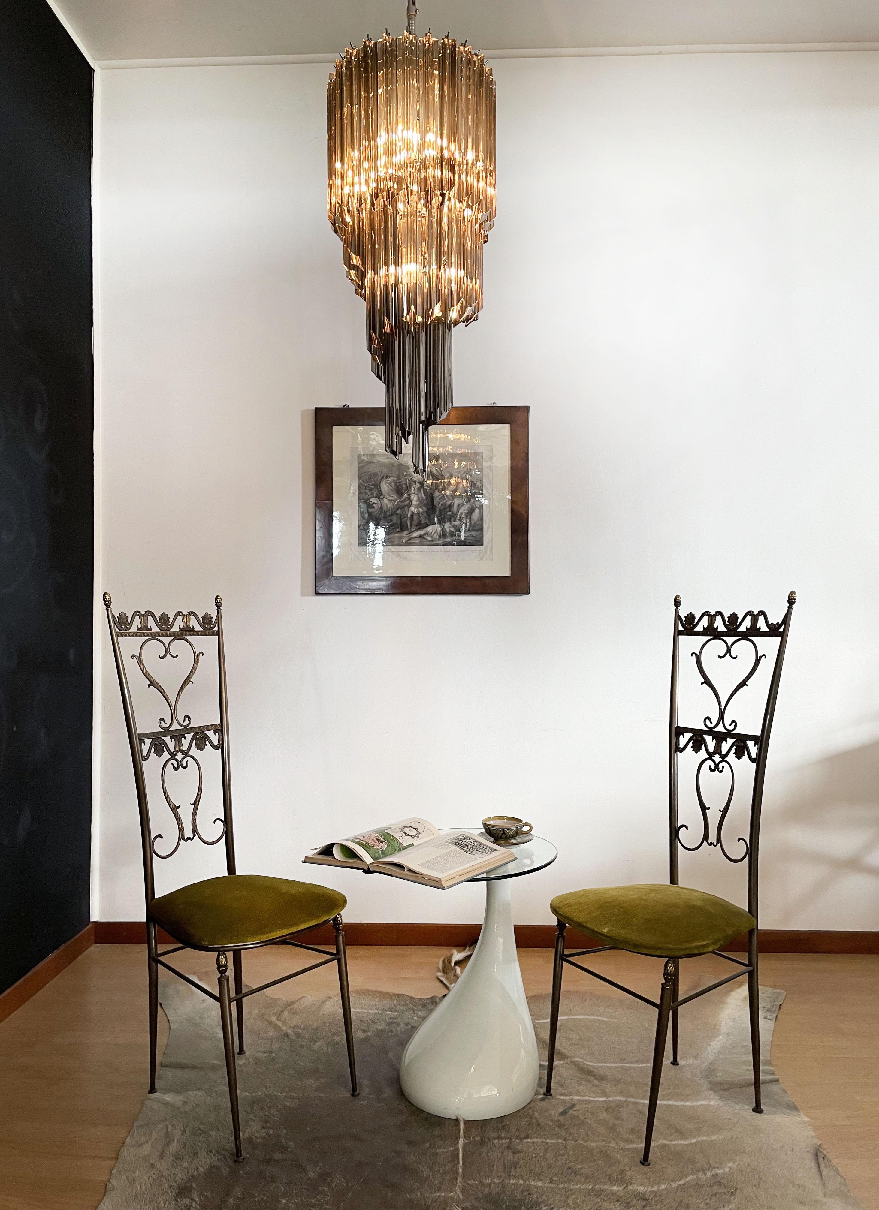 20th Century Murano glass spiral chandelier – 54 quadriedri smoked prisms For Sale