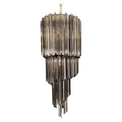 Murano Glass Spiral Chandelier, 54 Quadriedri Smoked Prisms