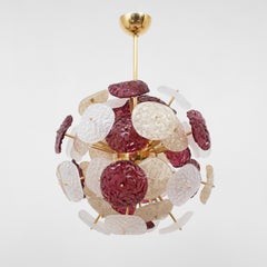 Murano Glass Sputnik Chandelier in Cherry Red, White, and Champagne, with a Brass Frame