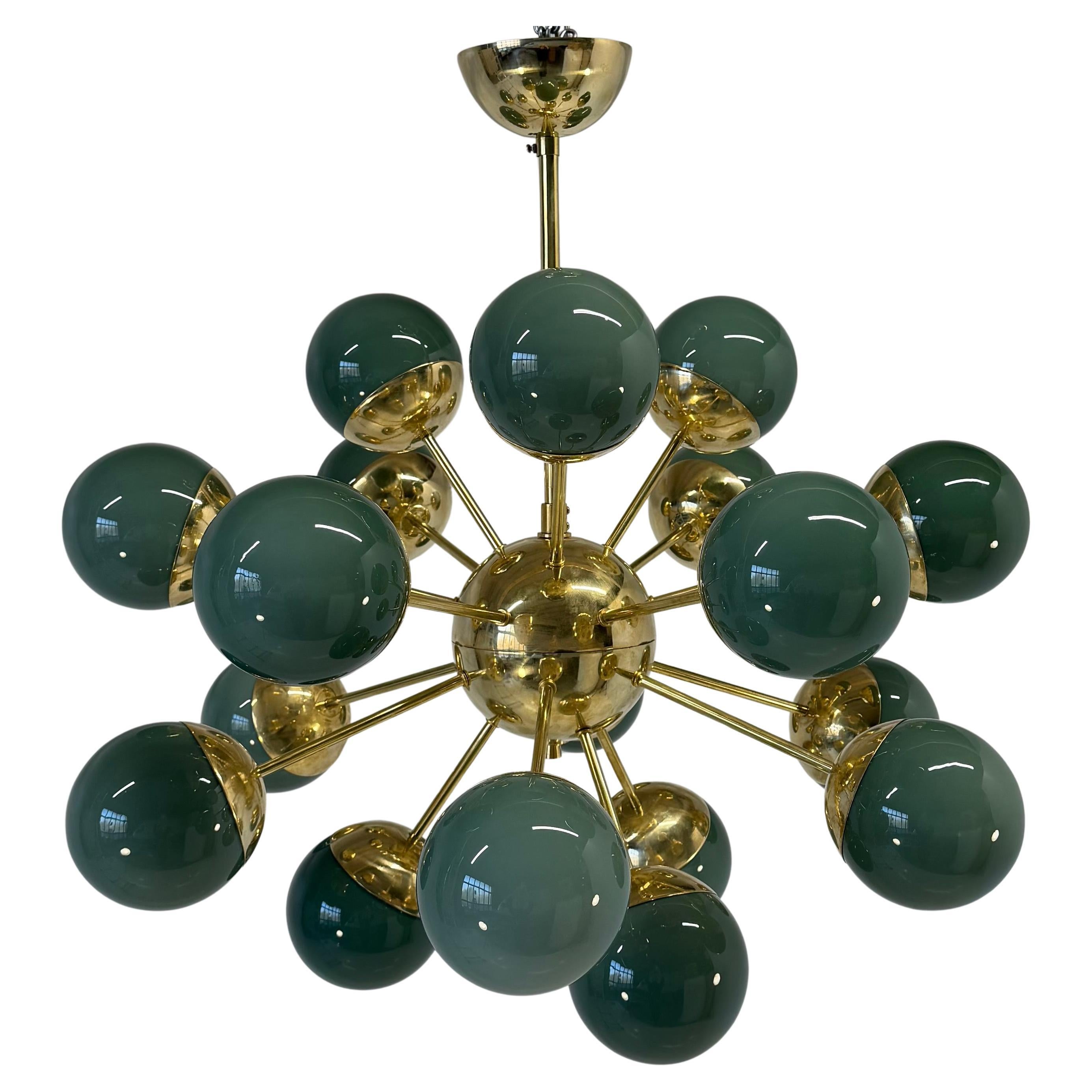 Murano Glass Sputnik Chandelier in Sage Green and Brass