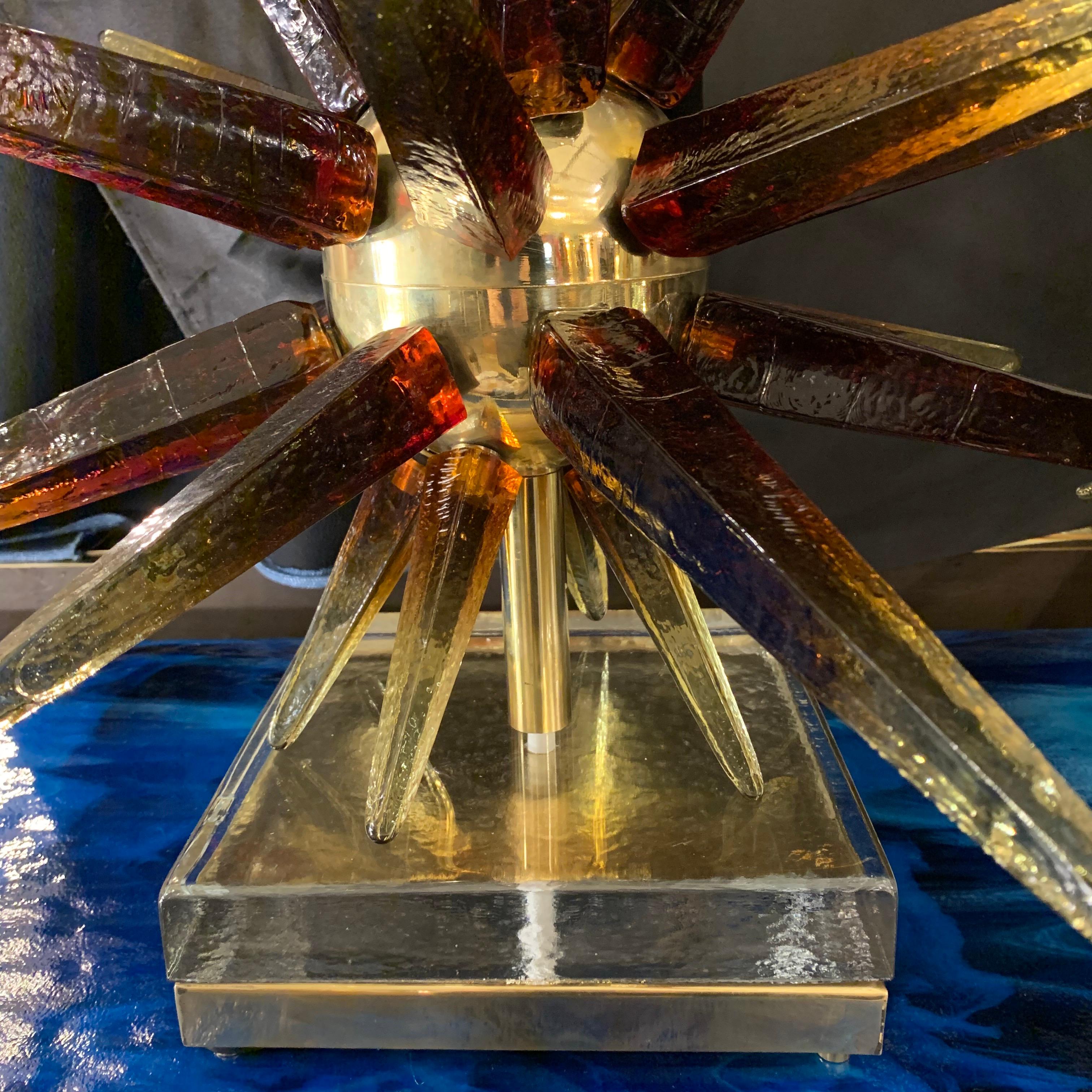 Murano Glass Sputnik Table Lamp with Square Brass Lampshades, 1970s 4