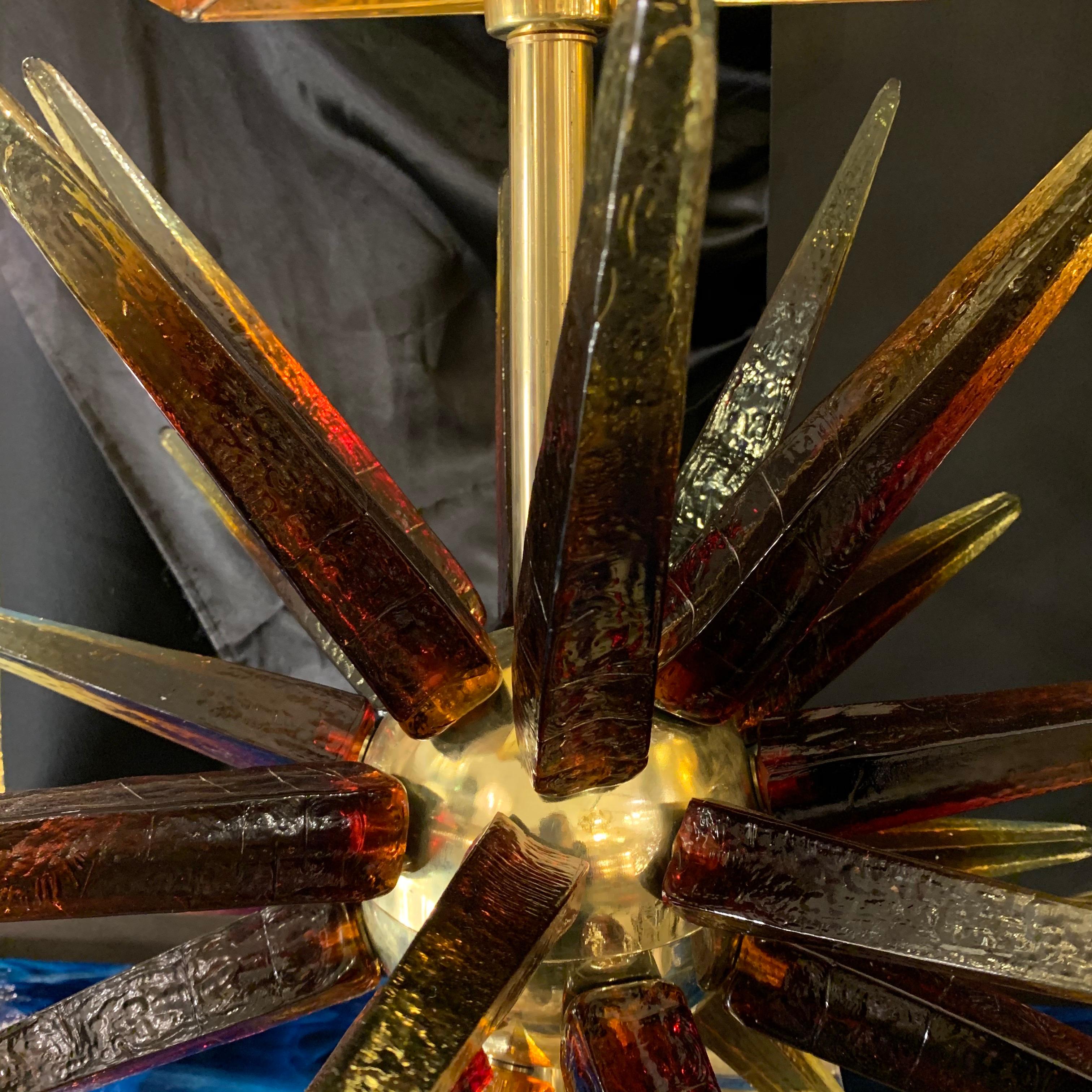 Murano Glass Sputnik Table Lamp with Square Brass Lampshades, 1970s 5