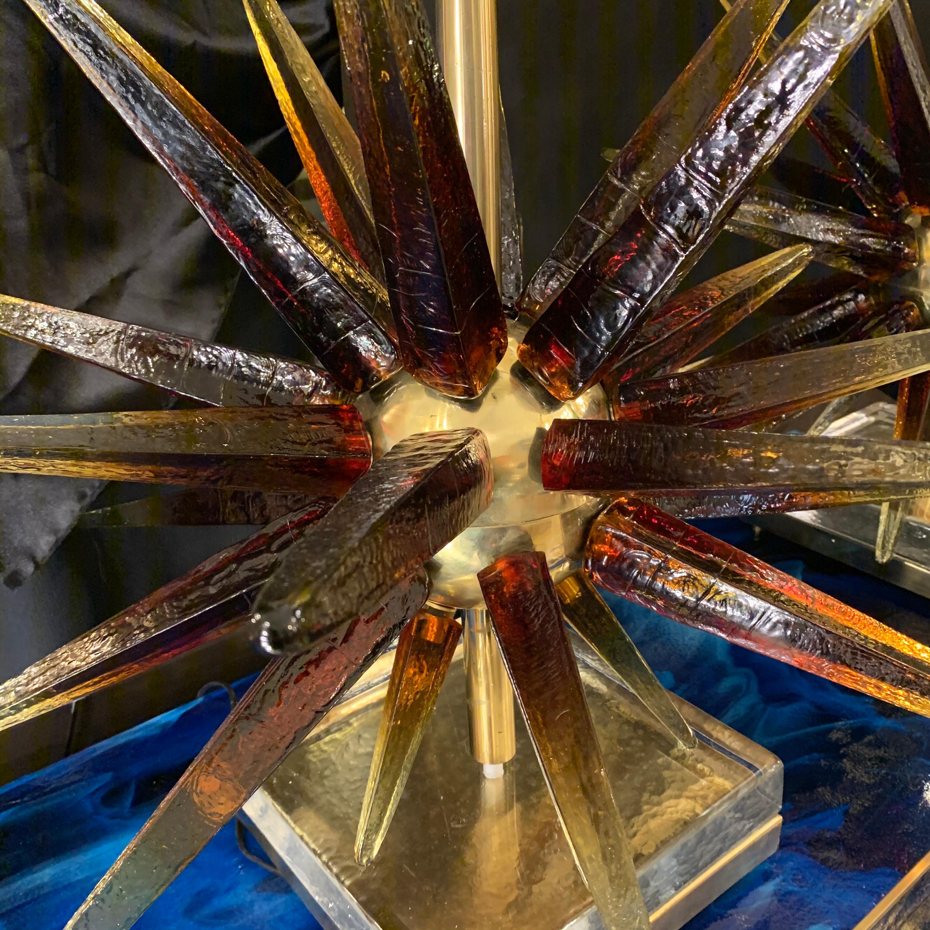 Murano Glass Sputnik Table Lamp with Square Brass Lampshades, 1970s 6