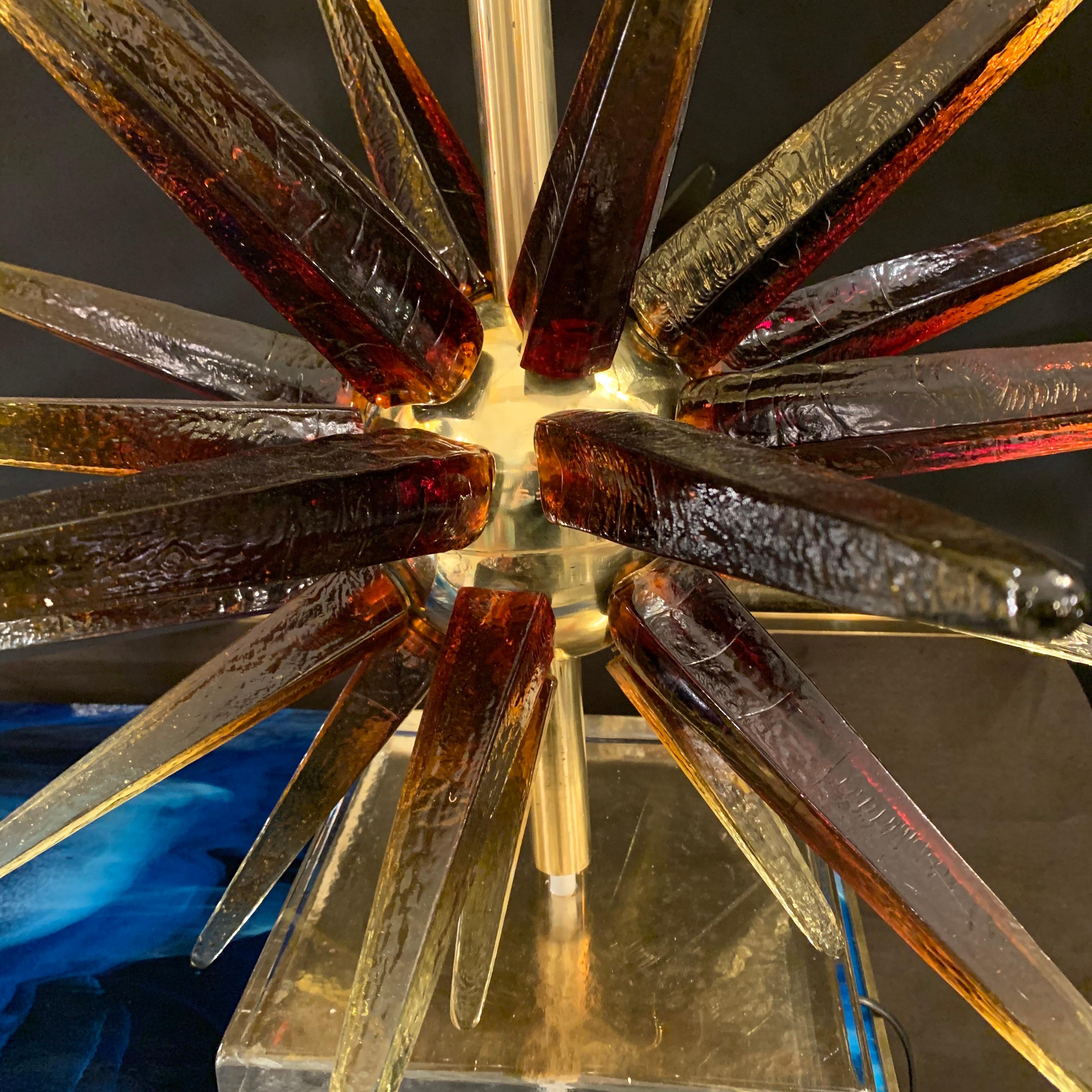 Murano Glass Sputnik Table Lamp with Square Brass Lampshades, 1970s 7