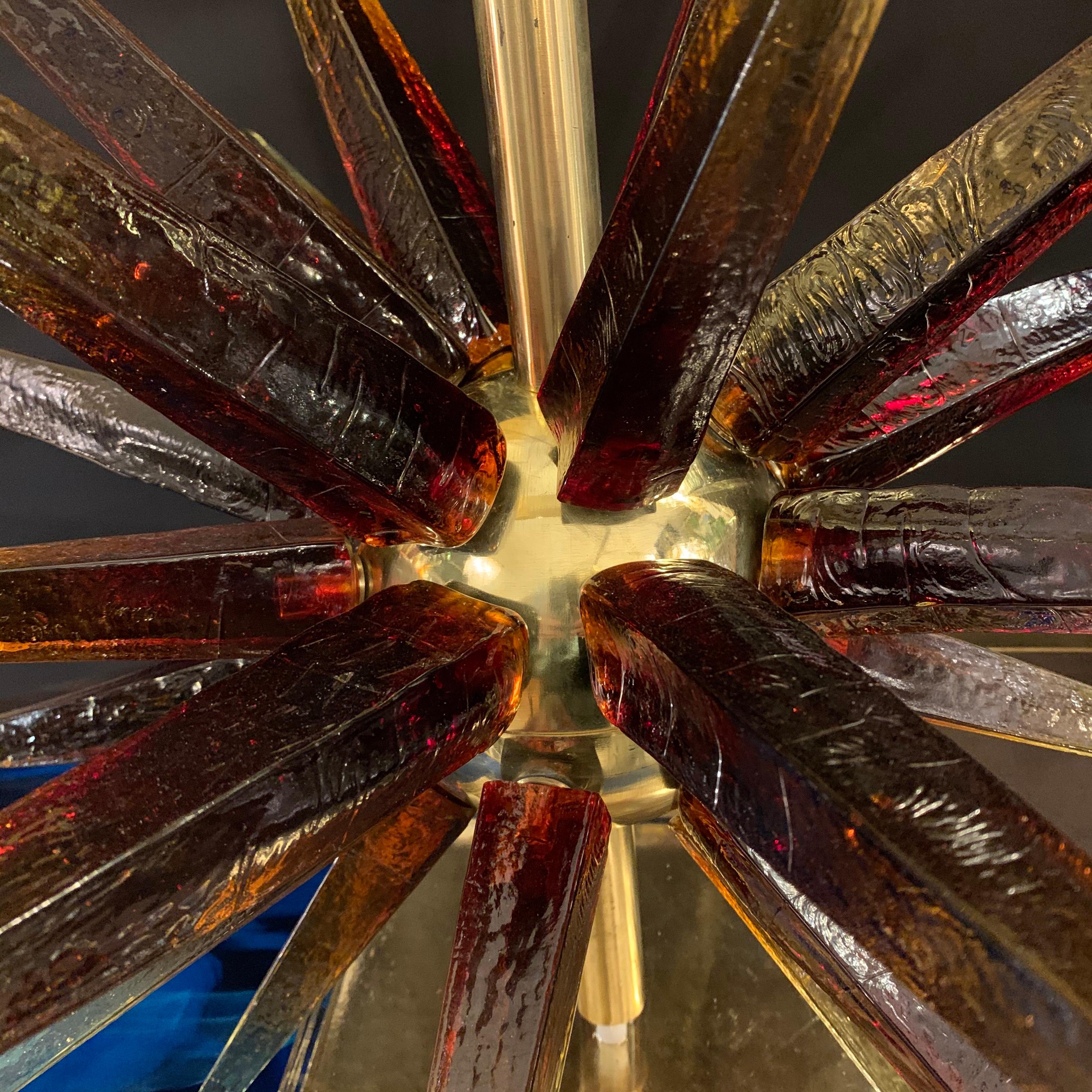 Murano Glass Sputnik Table Lamp with Square Brass Lampshades, 1970s 8