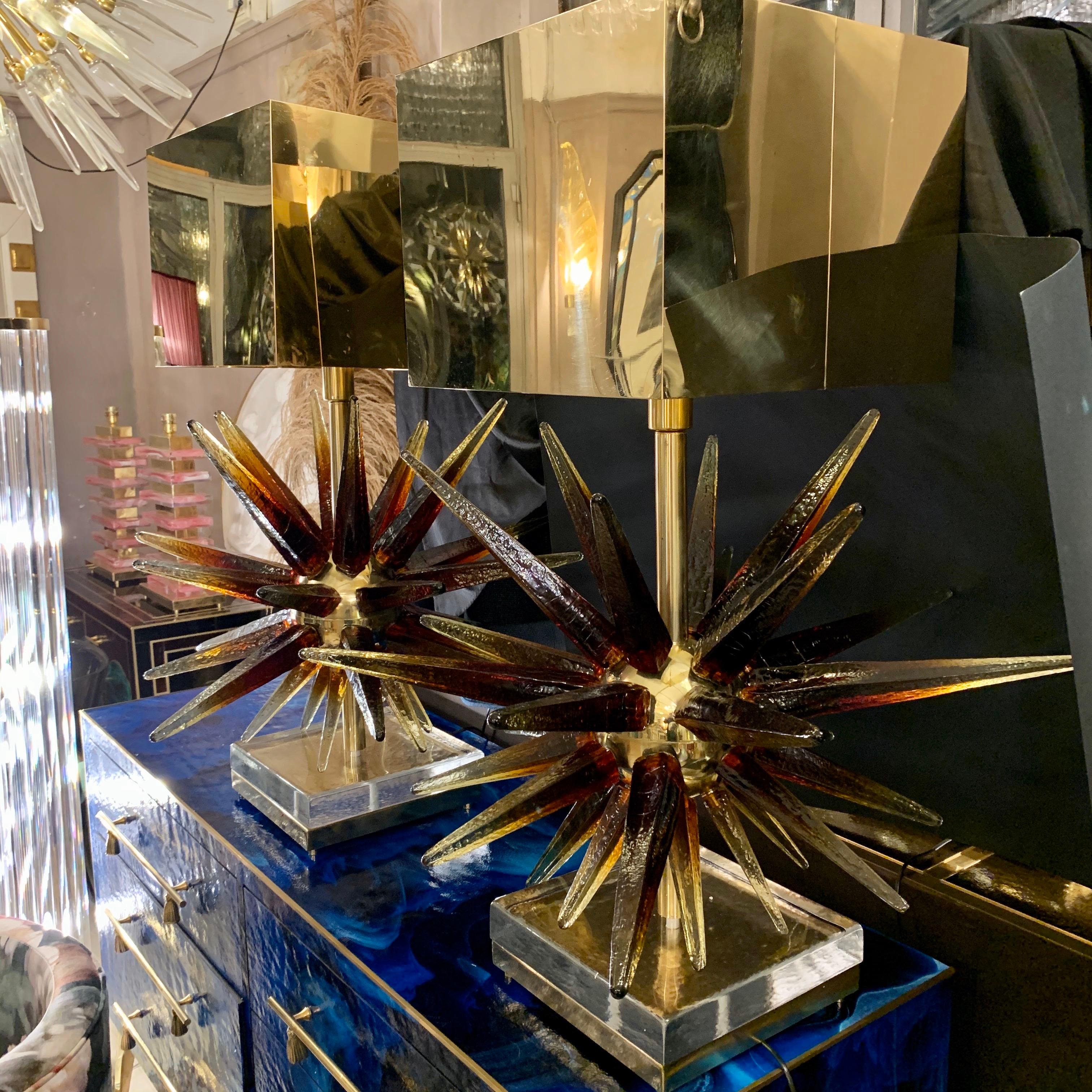 Murano Glass Sputnik Table Lamp with Square Brass Lampshades, 1970s 12